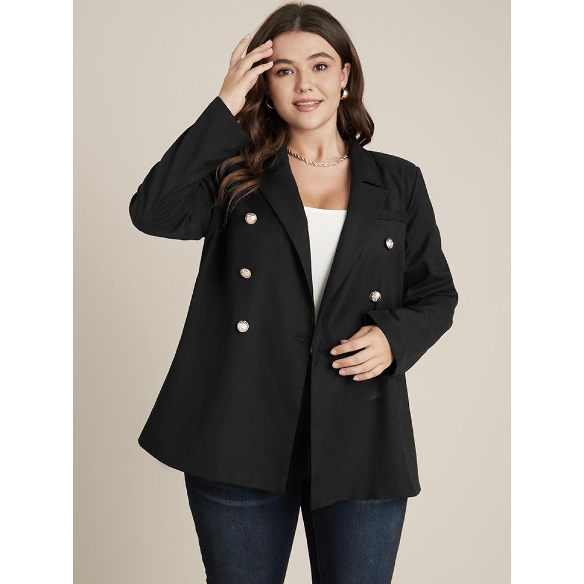 Plus Size Solid Button Up Suit Collar Blazer Black Women Office Plain Button Sleeve Long Sleeve Suit Collar 22-24/3X Office Blazers BloomChic Product Image