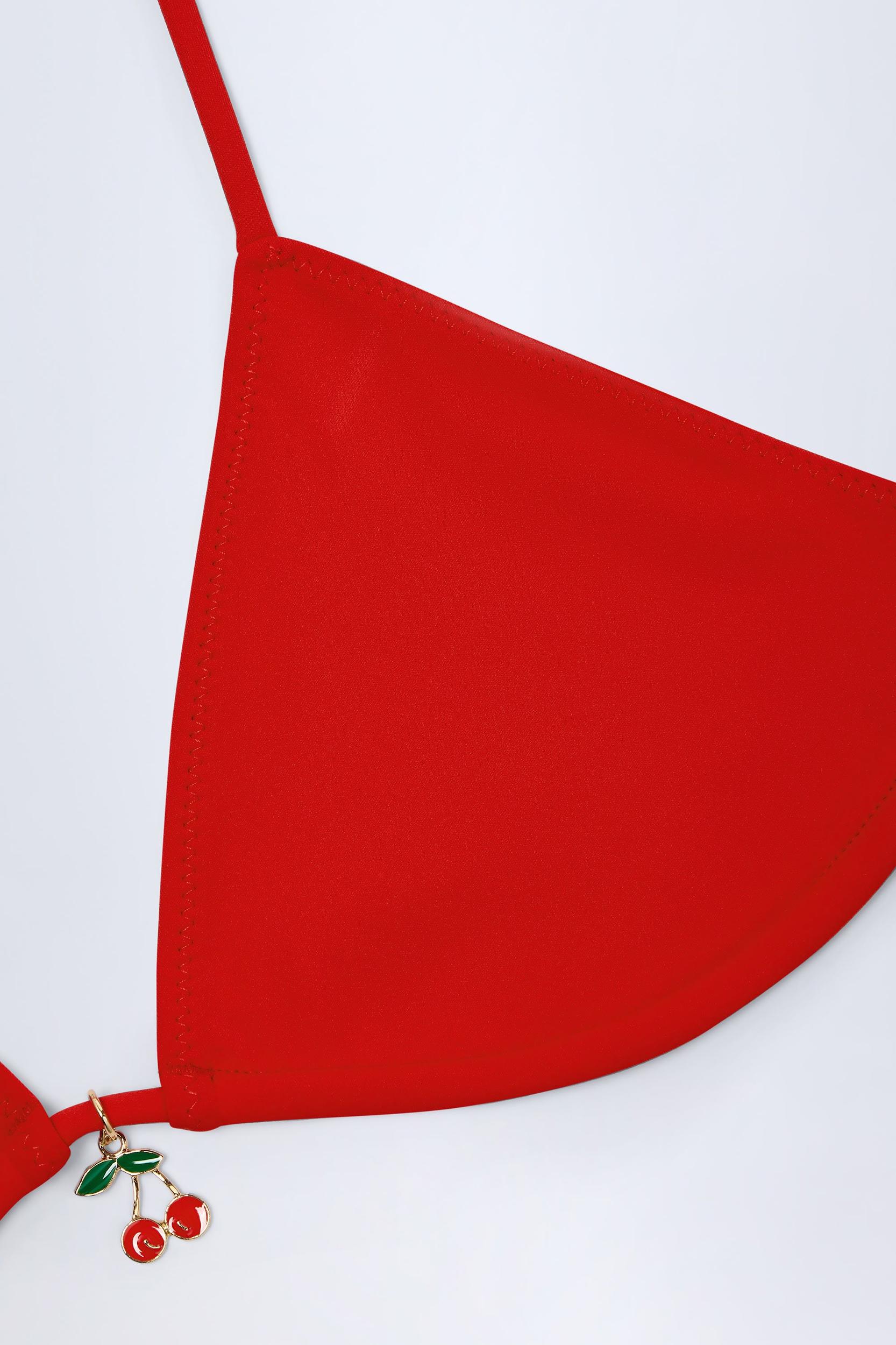 Charm-Detail Triangle Bikini Top in Fiery Red Product Image