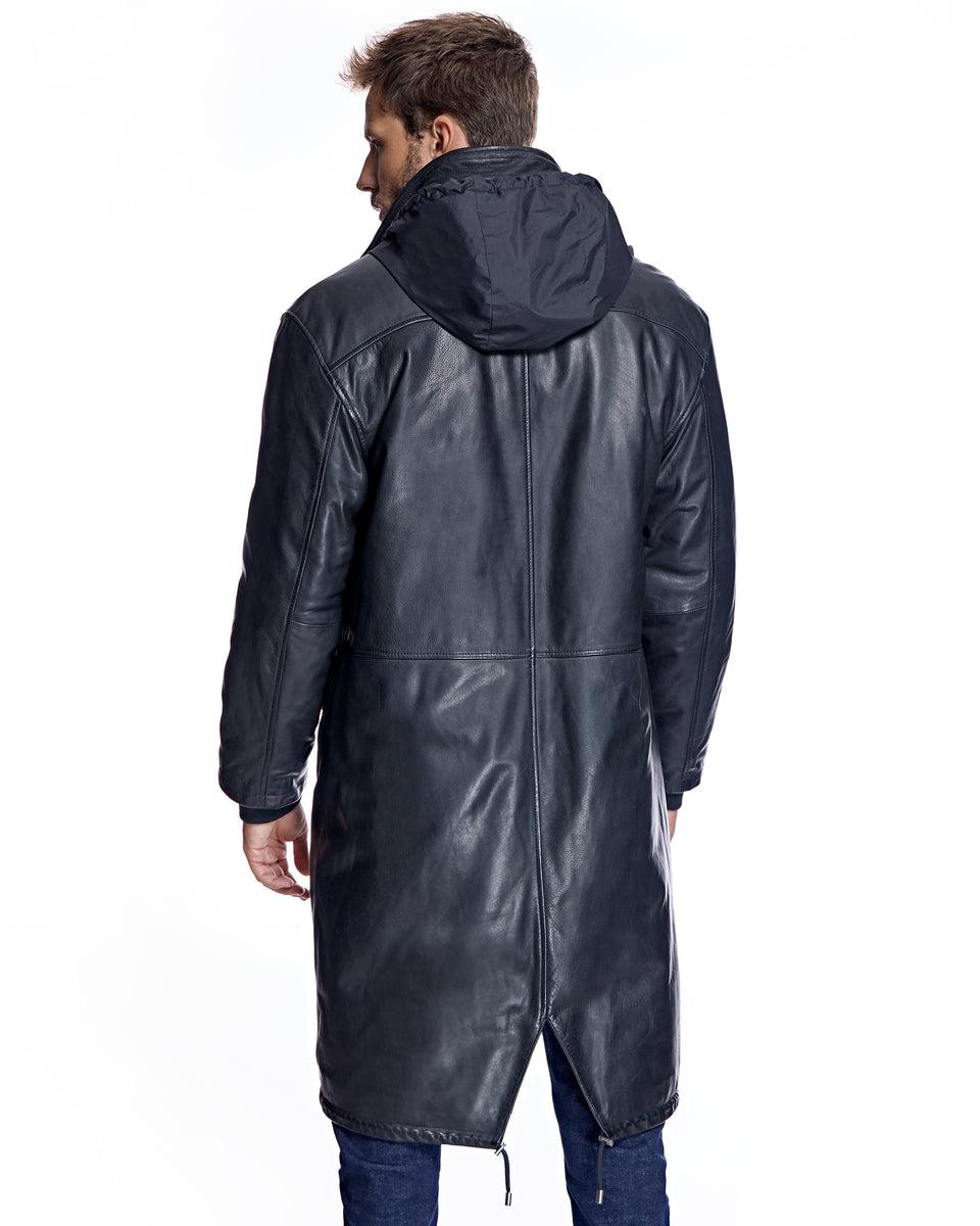 Men's Hooded Leather Coat Product Image