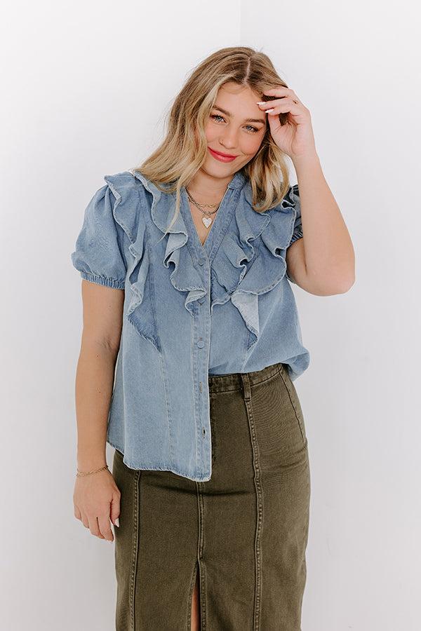 Sweetly Simple Denim Ruffle Top Product Image
