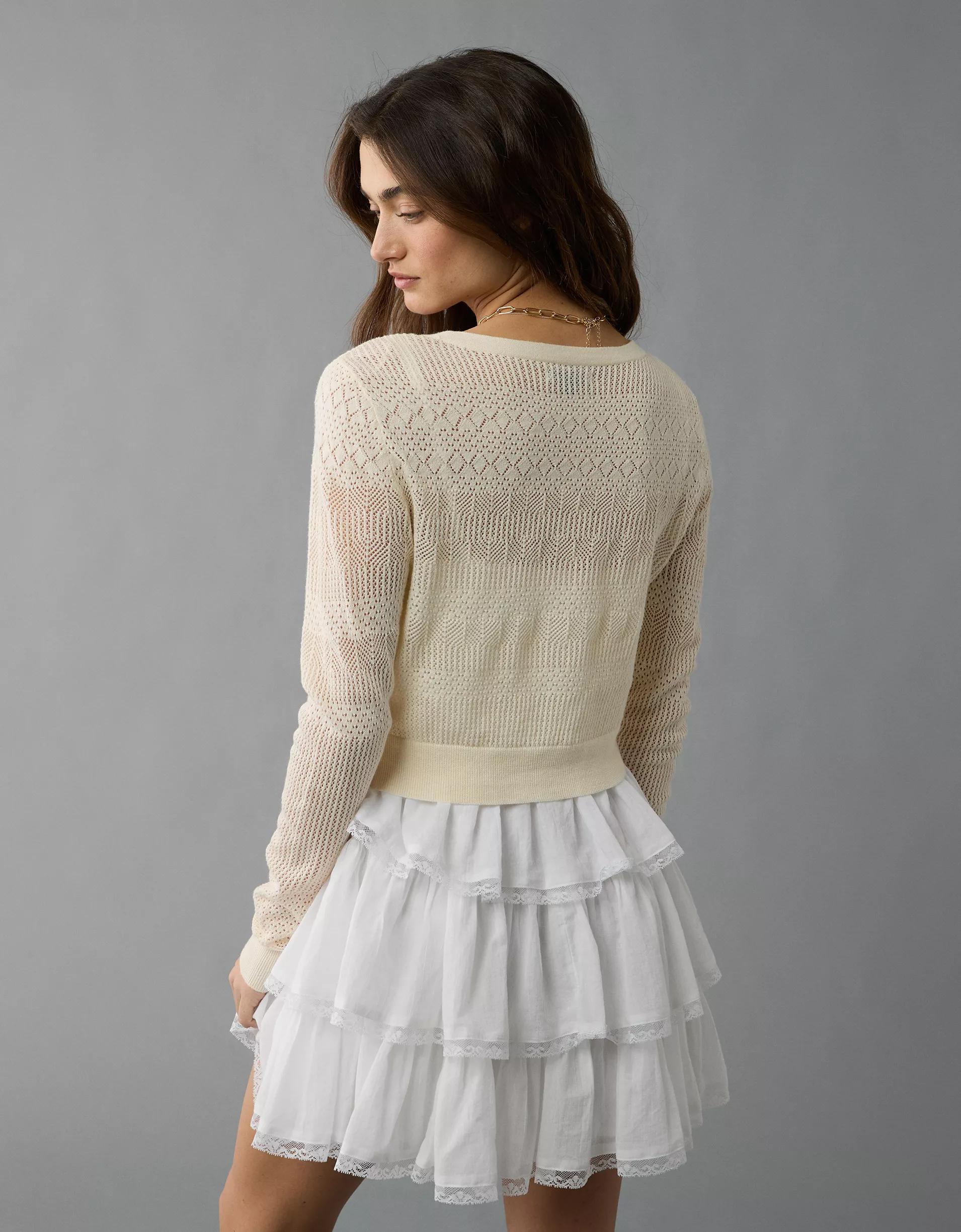 AE Pointelle V-Neck Cardigan Product Image