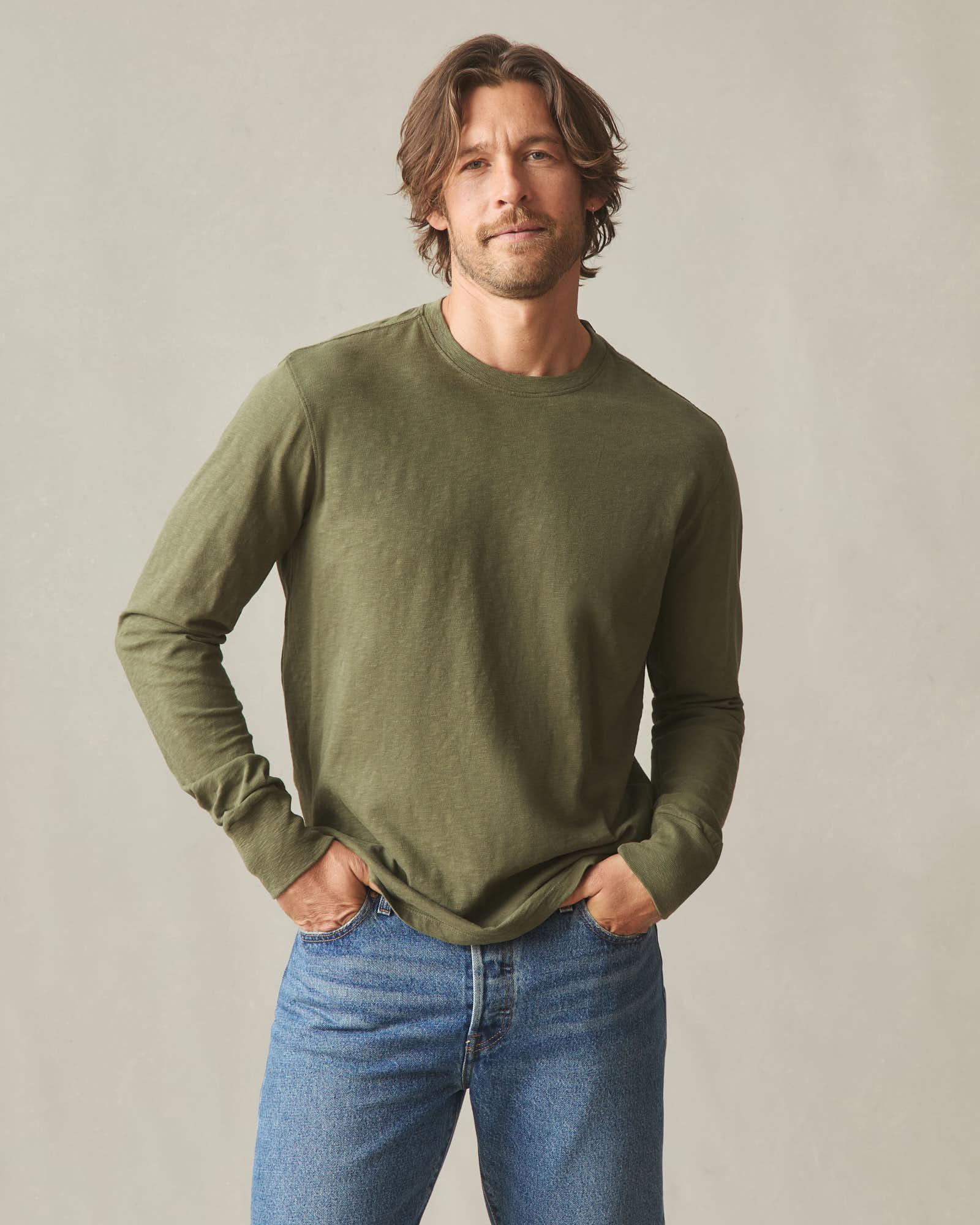 Men's Premium Slub Crew Tee Long Sleeve - Olive Product Image