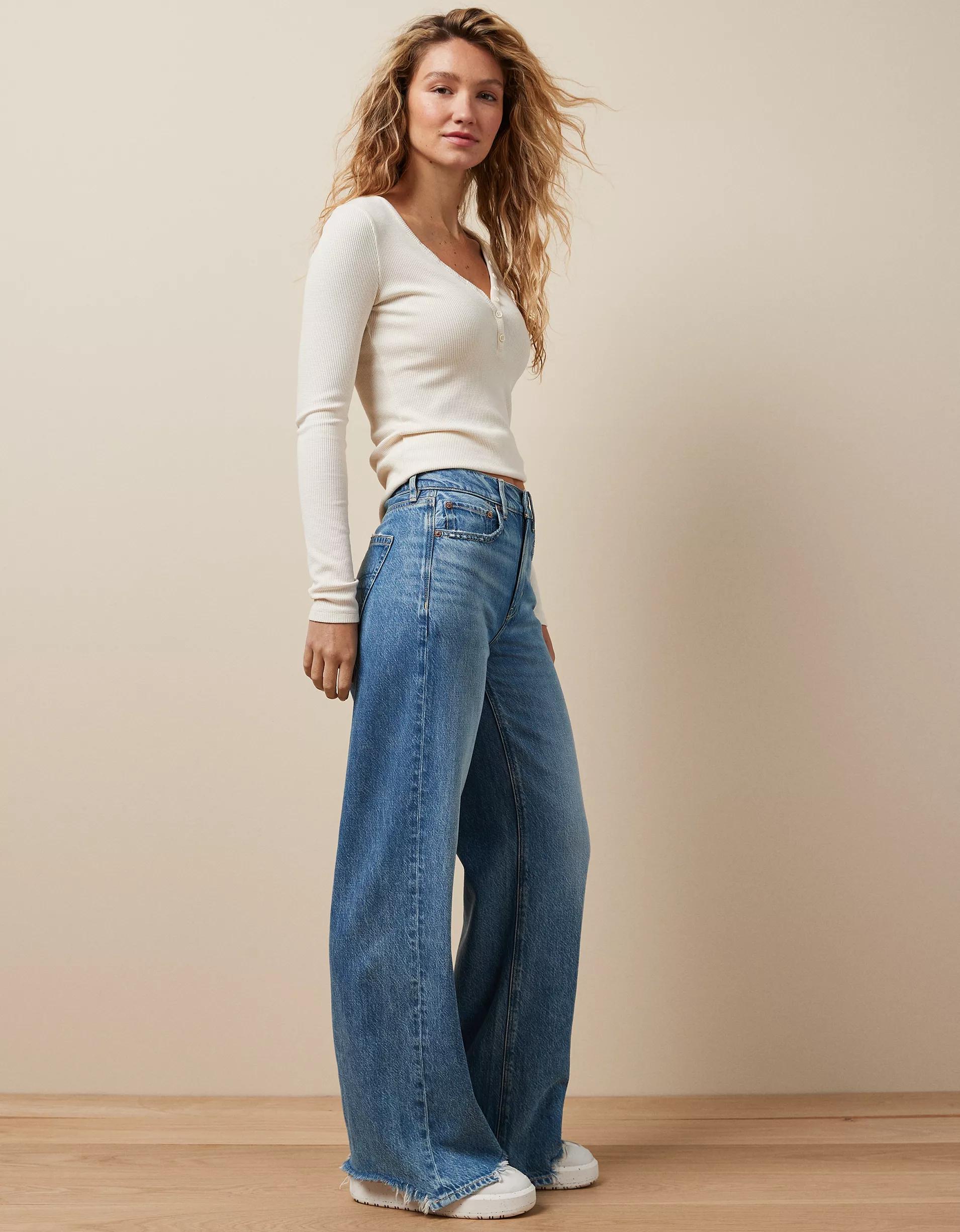 AE Dreamy Drape Super High-Waisted Baggy Wide-Leg Jean Product Image