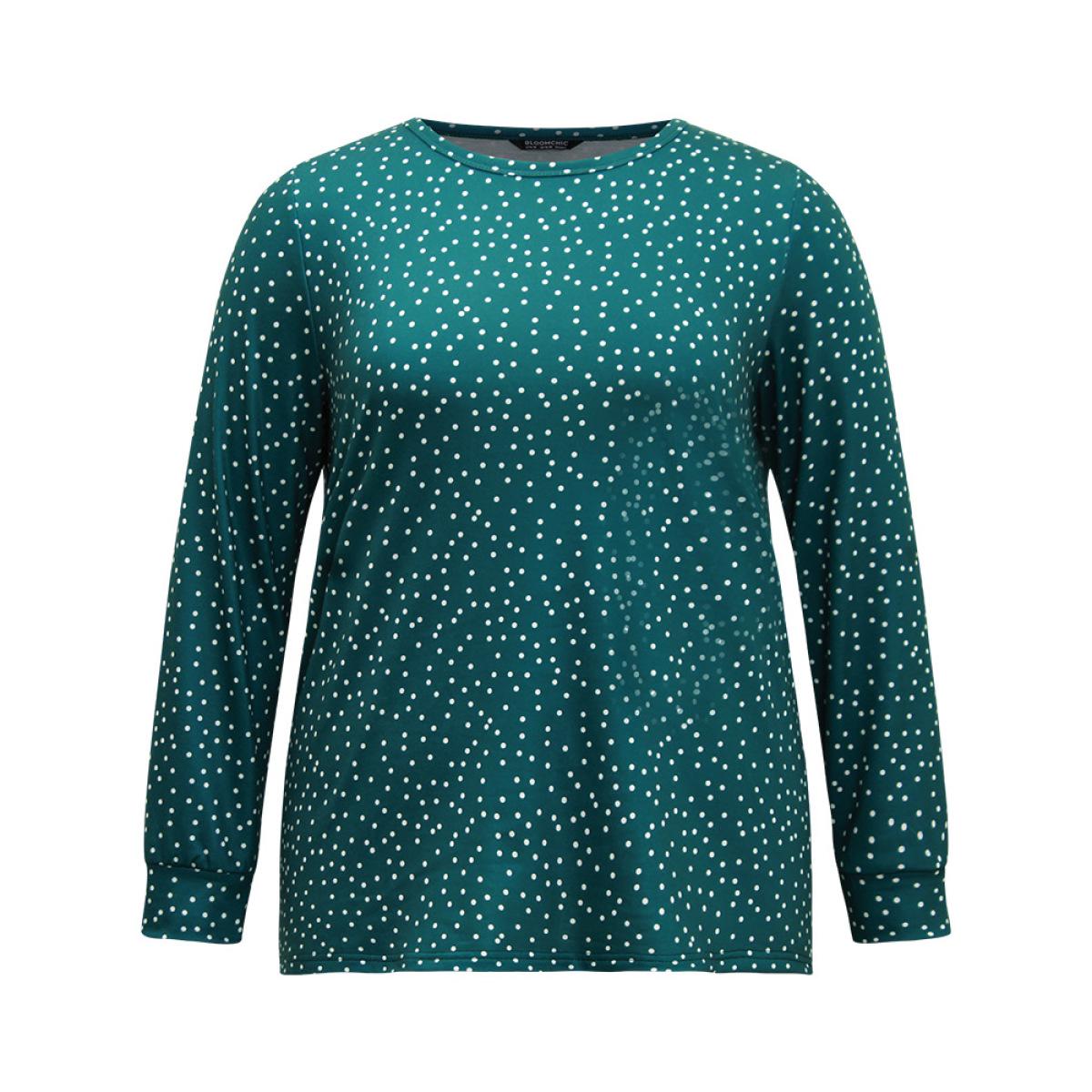 Plus Size Polka Dot Contrast Basic T-shirt Arctic Women Casual Printed Polka Dot Round Neck Dailywear T-shirts BloomChic 14-16/1X Product Image