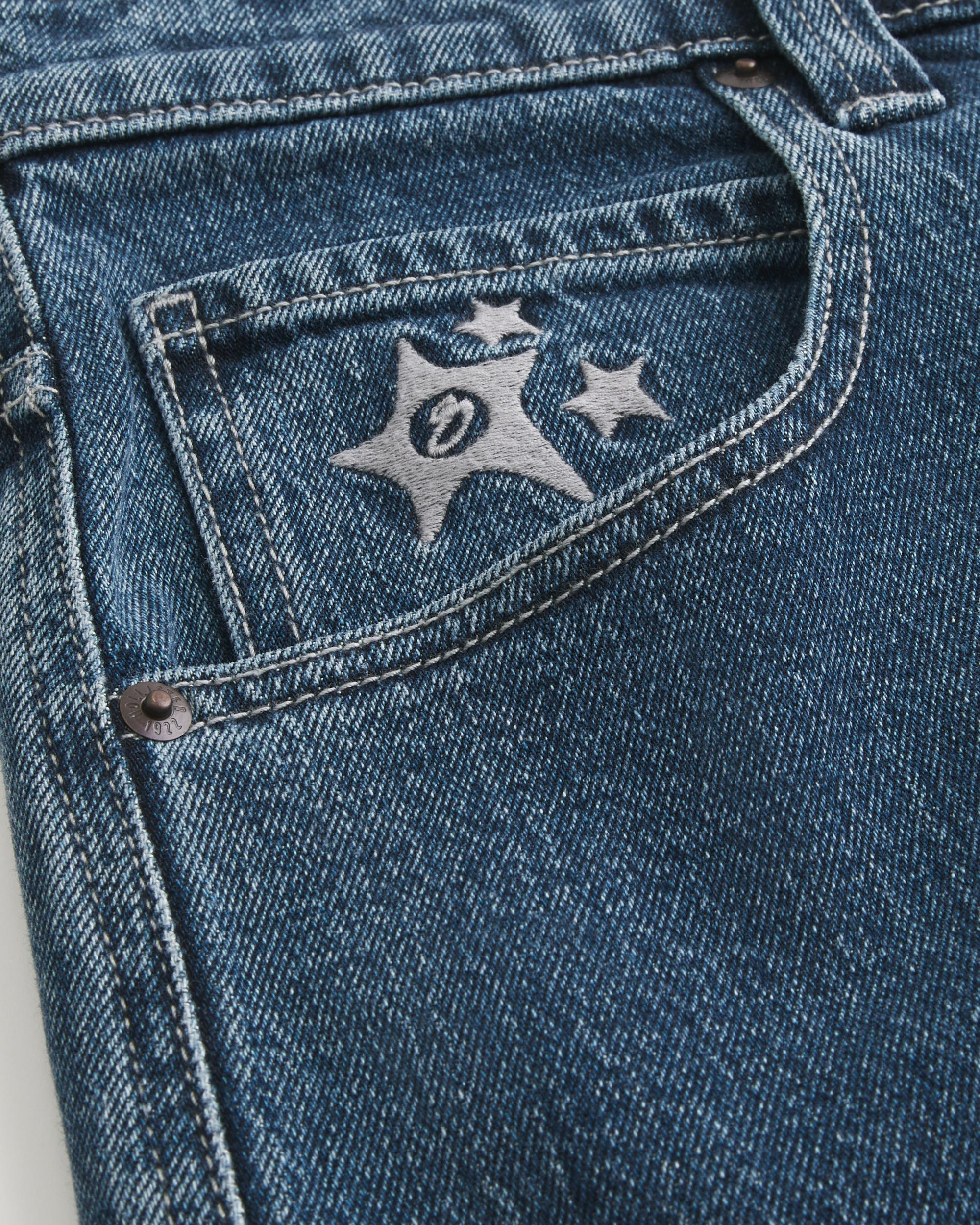 Medium Wash Star Graphic Skater Baggy Jeans Product Image