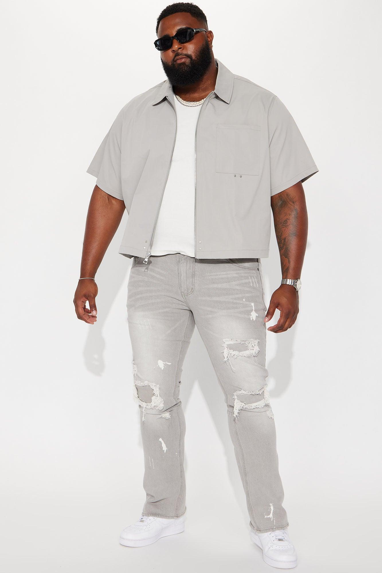 Ripped Stacked Skinny Flare Jeans - Grey Product Image