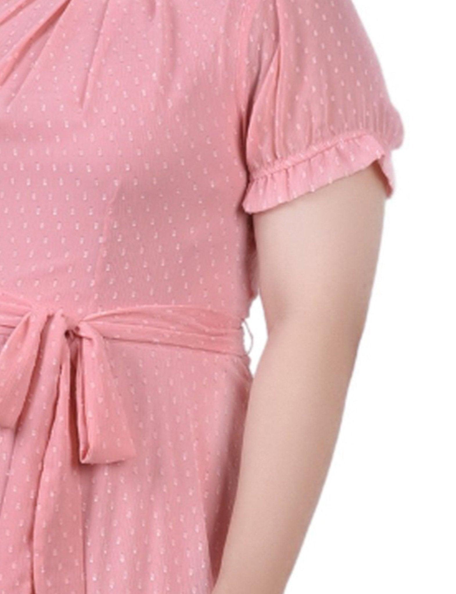 Mellow Rose Rectangle Short Sleeve Belted Swiss Dot Dress - Plus Product Image
