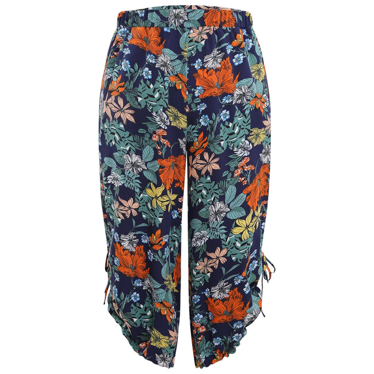 Plus Size Floral Print Drawstring Elastic Waist Pocket Pants Women Multicolor Elegant High Rise Dailywear Pants BloomChic 28/5X Product Image