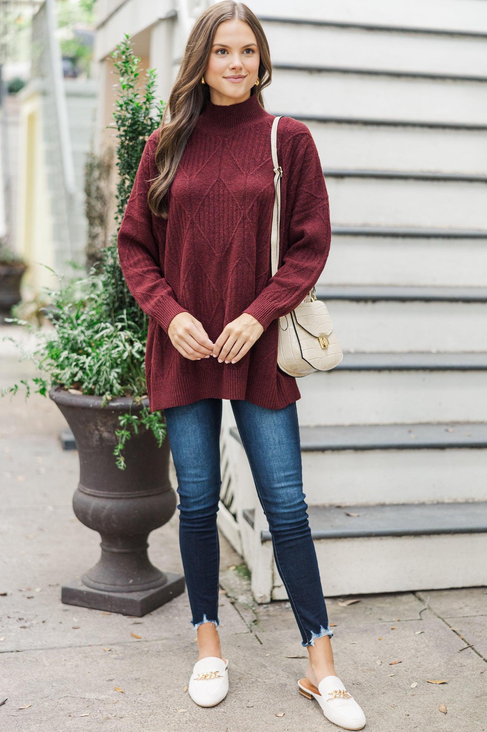 Walk The Walk Burgundy Sweater Female Product Image