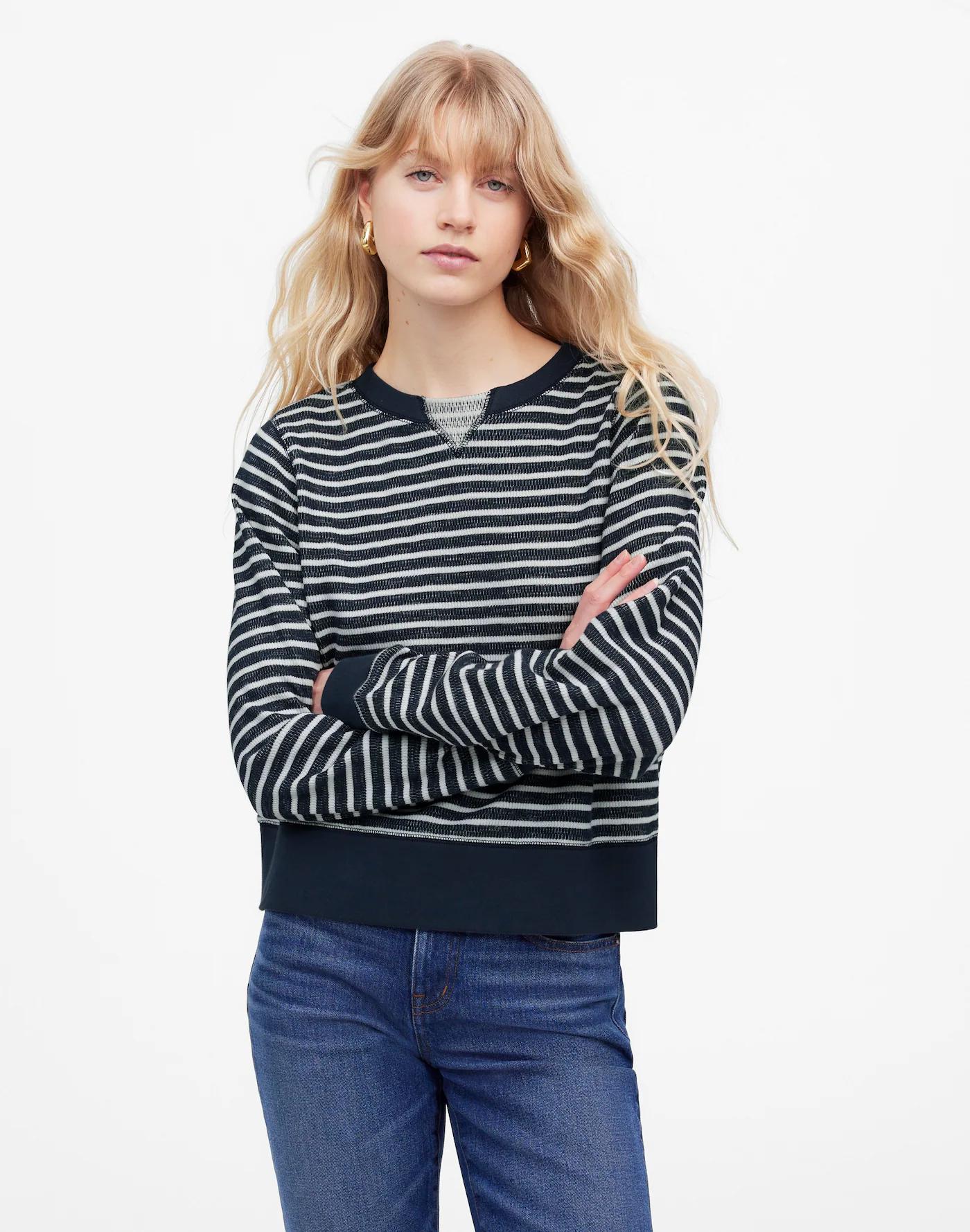 Relaxed Long-Sleeve Crewneck Tee in Stripe Product Image