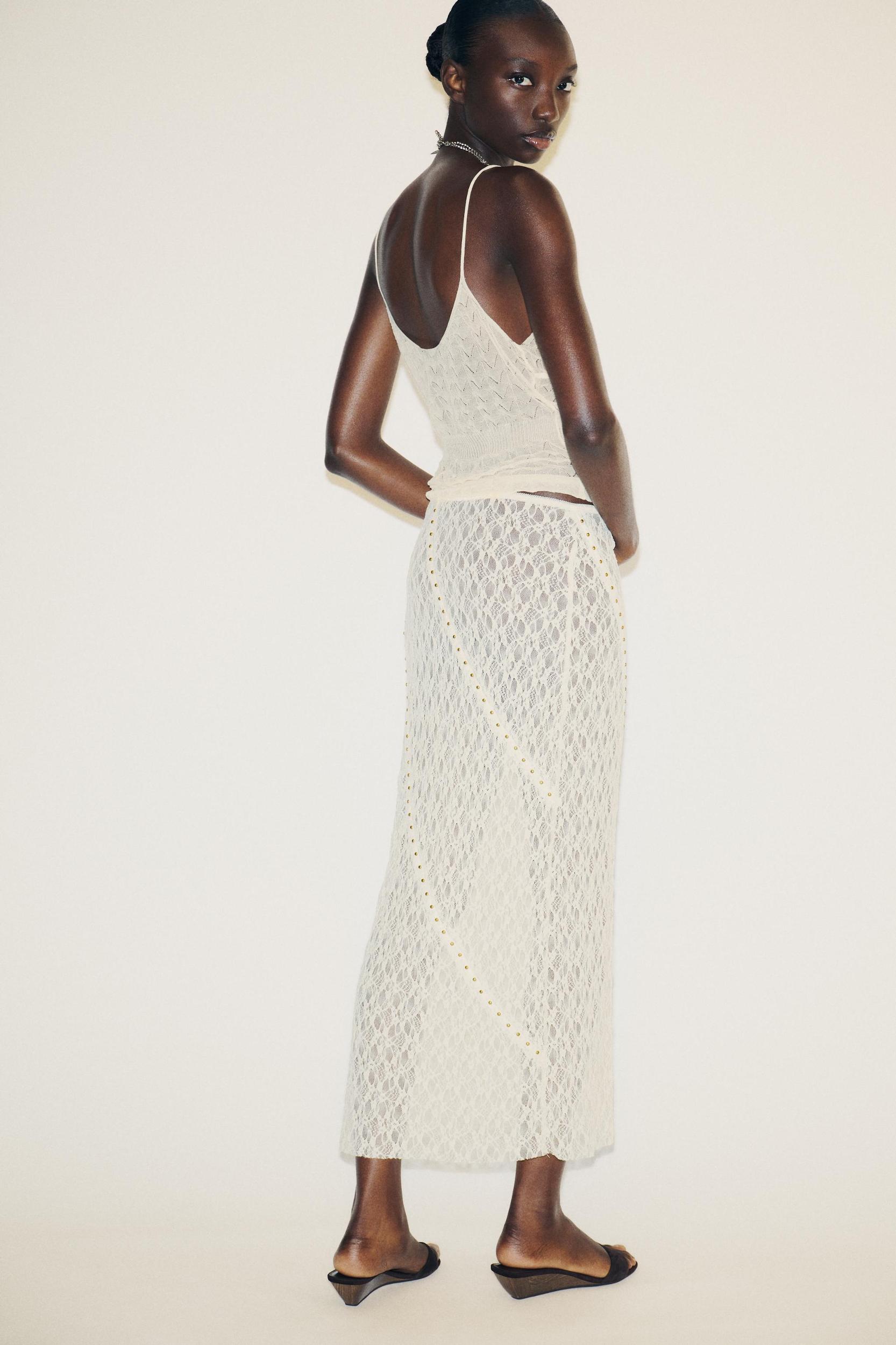 STUDDED LACE MIDI SKIRT Product Image