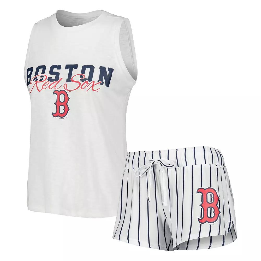 Women's Concepts Sport White Boston Red Sox Reel Pinstripe Tank Top & Shorts Sleep Set, Size: 3XL Product Image