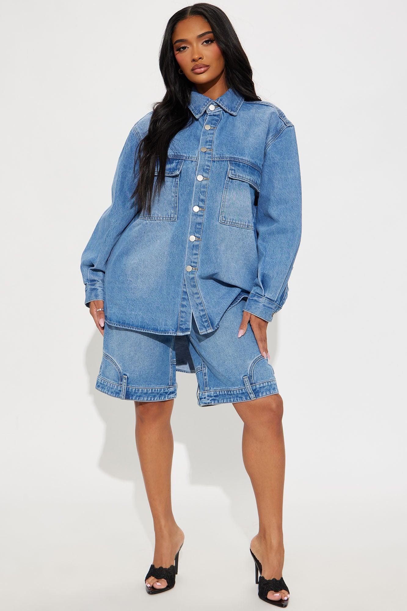 Kinsley Oversized Denim Shacket - Medium Wash Product Image
