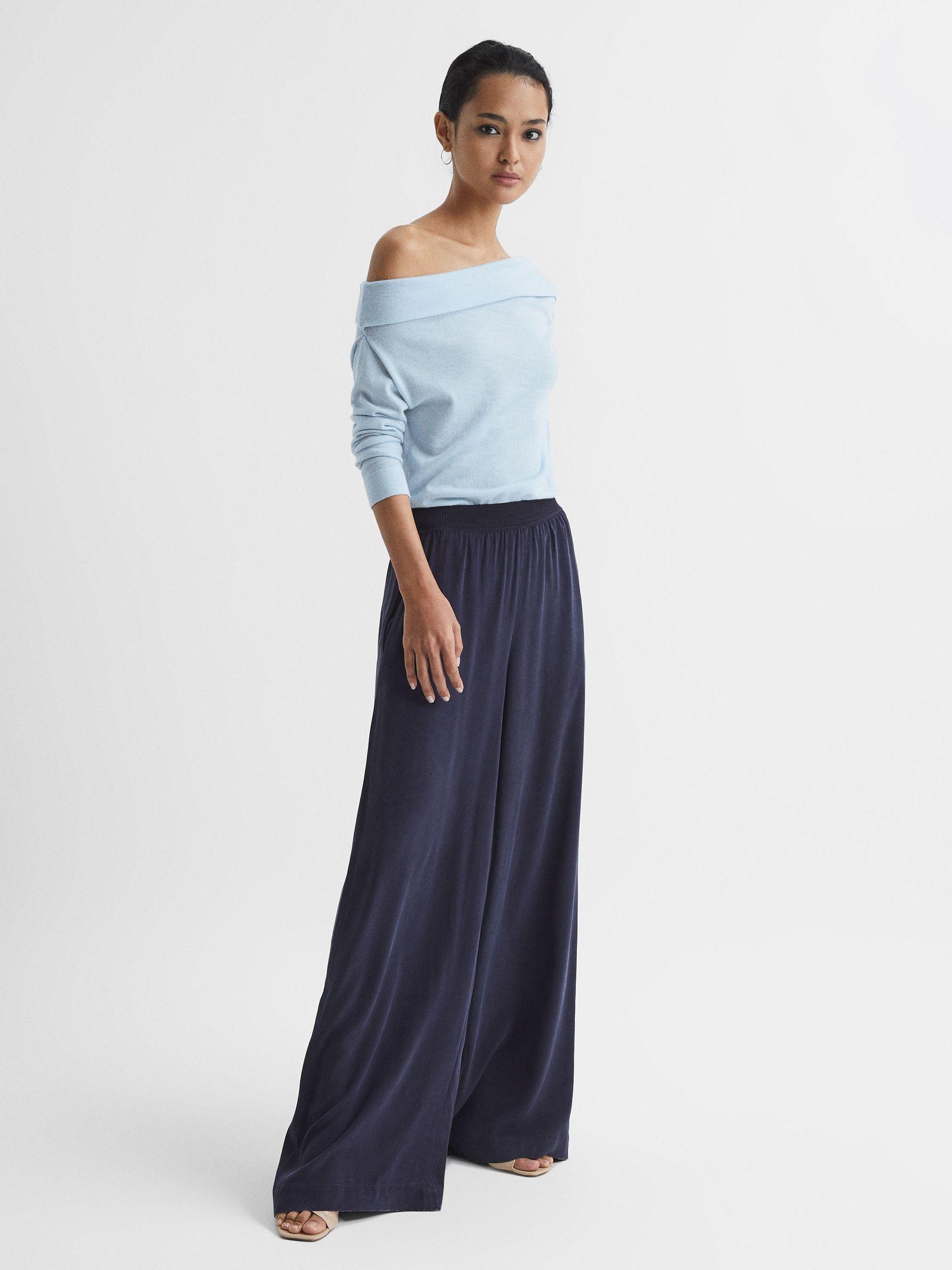 Off Shoulder Wool Top in Blue Product Image