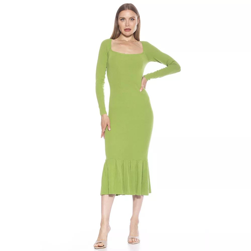 Women's ALEXIA ADMOR Reese Long Sleeve Ribbed Knit Square Neck Midi Dress,  Product Image