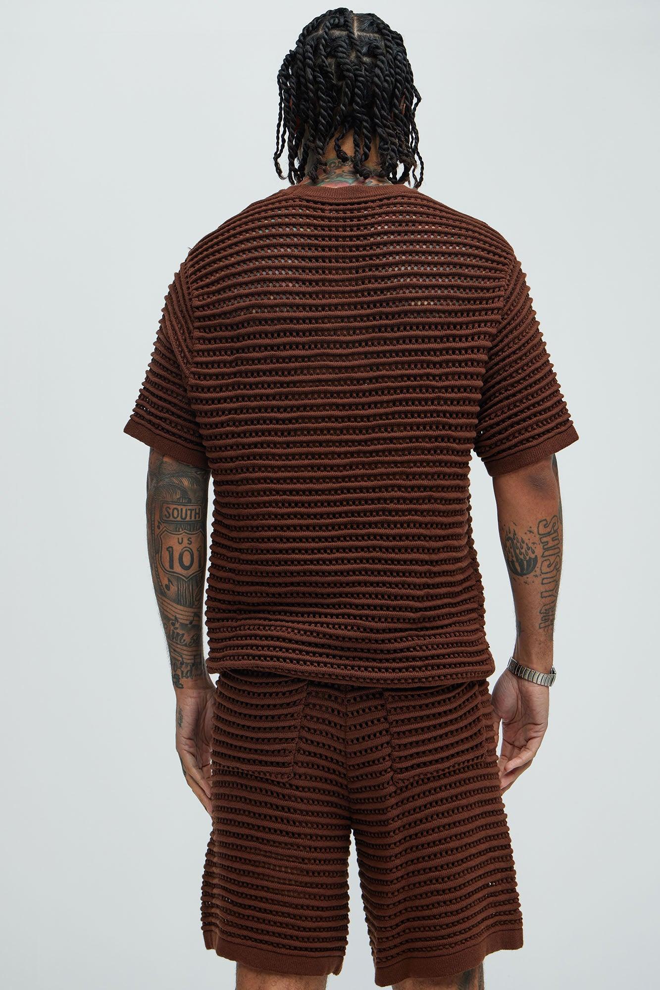 Milton Textured Crew Neck Tee - Dark Brown Product Image