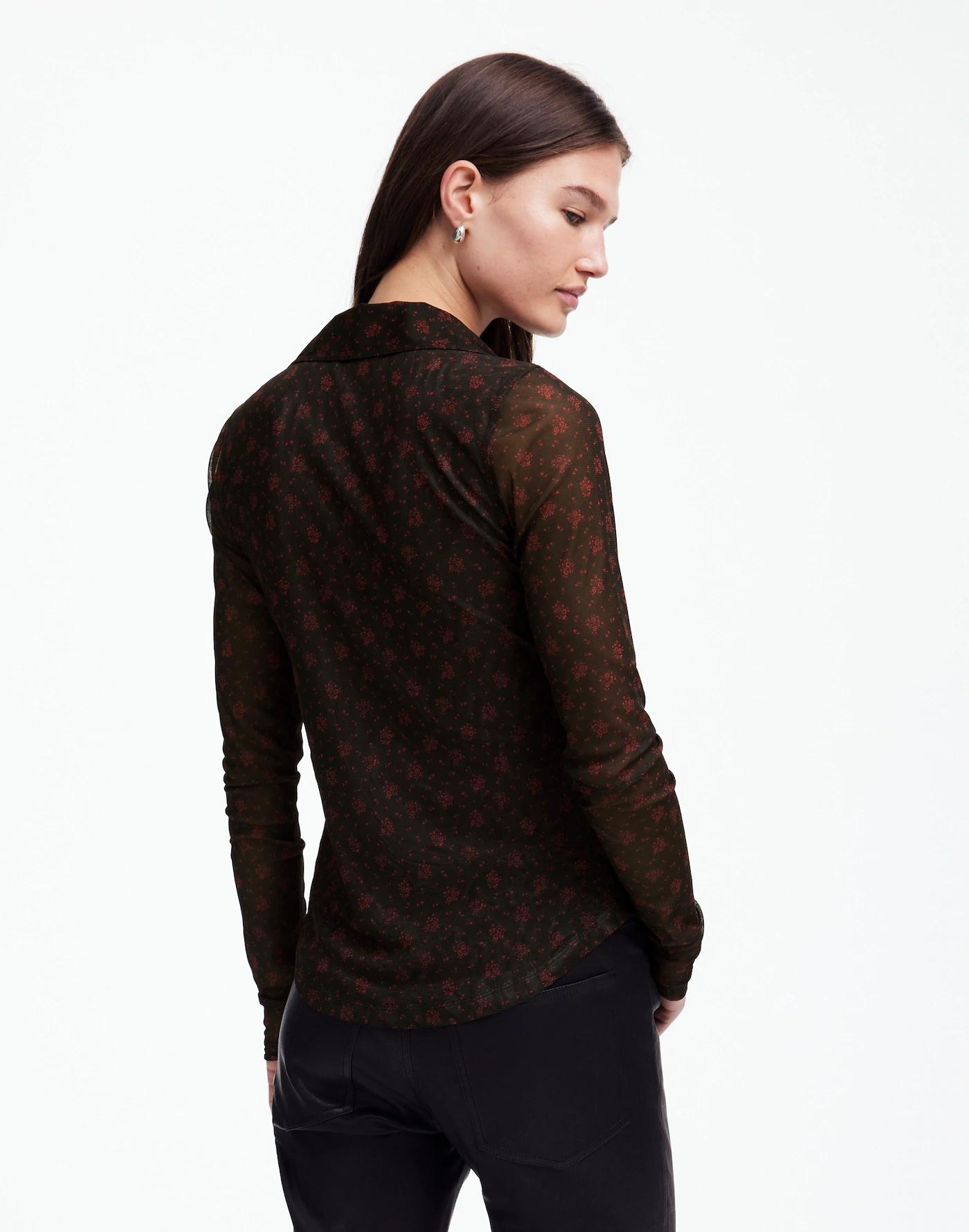 Long-Sleeve Button-Front Top in Floral Mesh Product Image