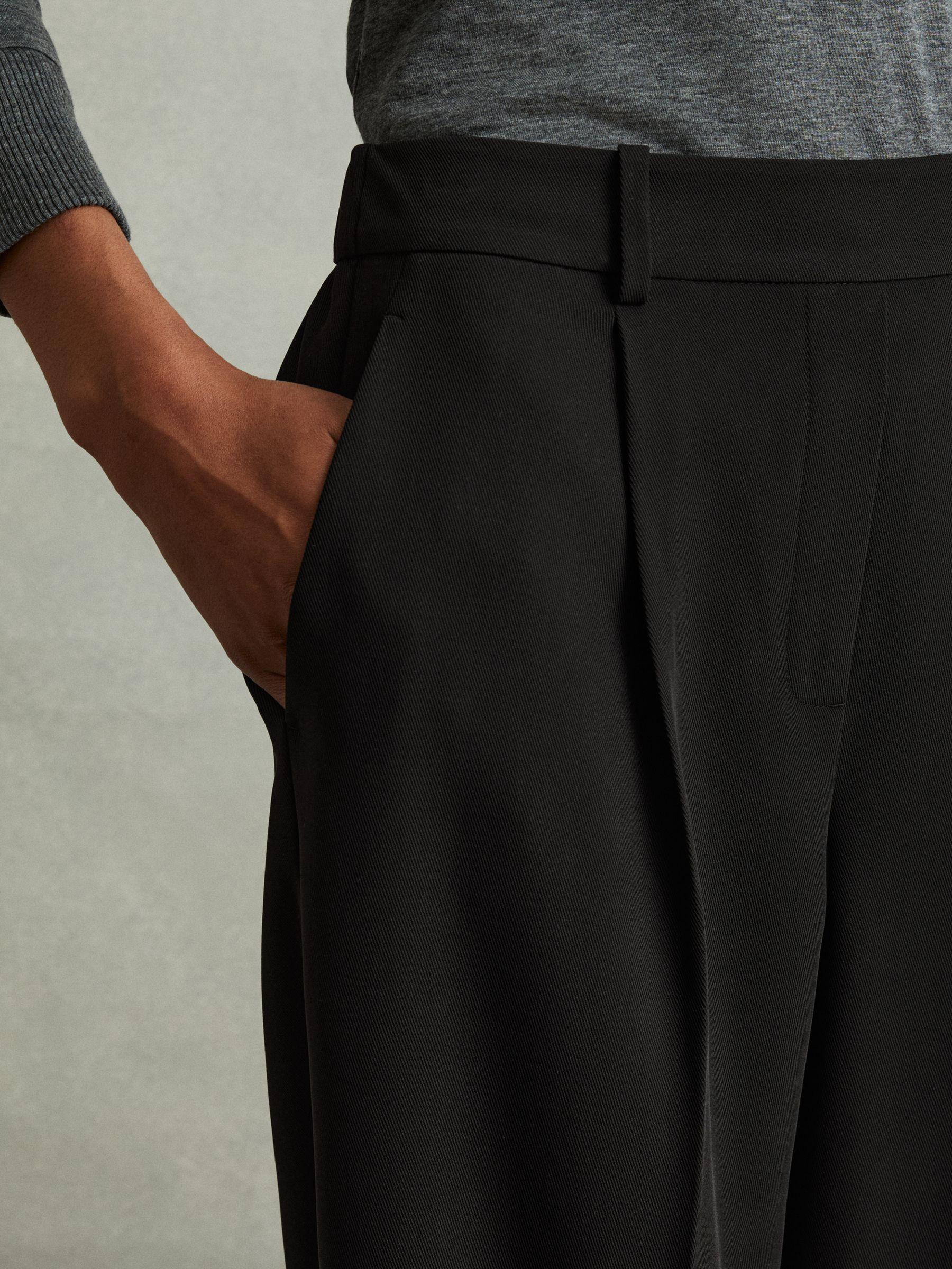 Petite Front Pleat Tapered Trousers in Black Product Image