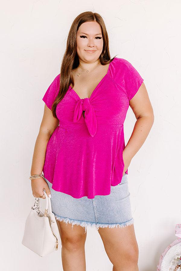 Romantic Getaway Front Tie Babydoll Top In Fuchsia Curves Product Image