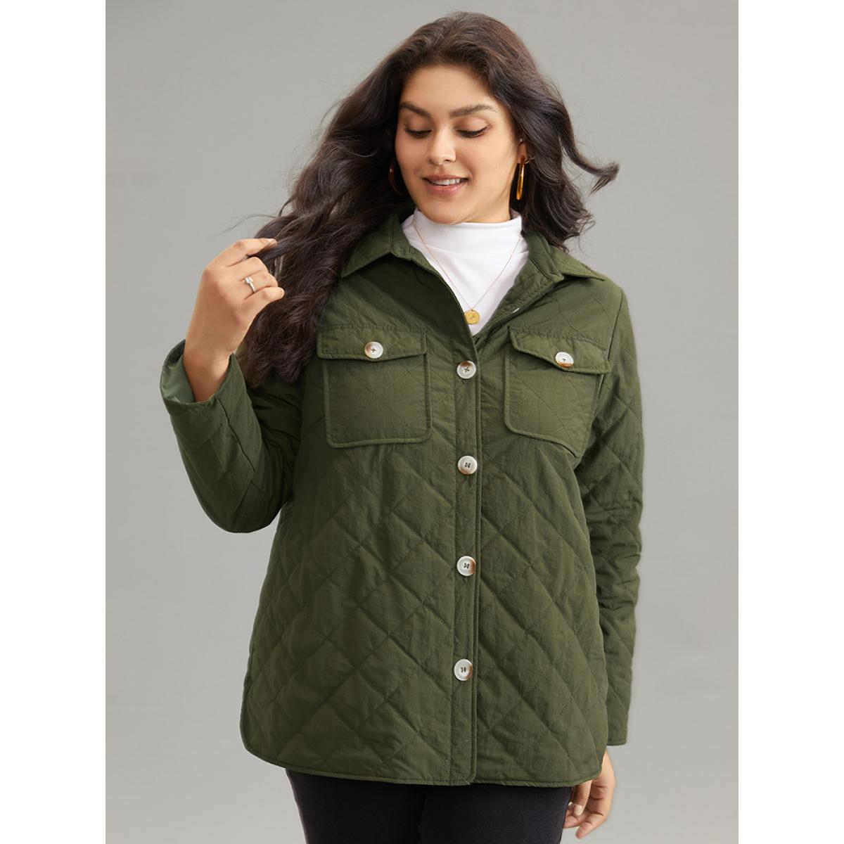 Plus Size Women Dailywear Plain Texture No stretch 14-16/1X Pocket Casual Quilted Jackets BloomChic Product Image