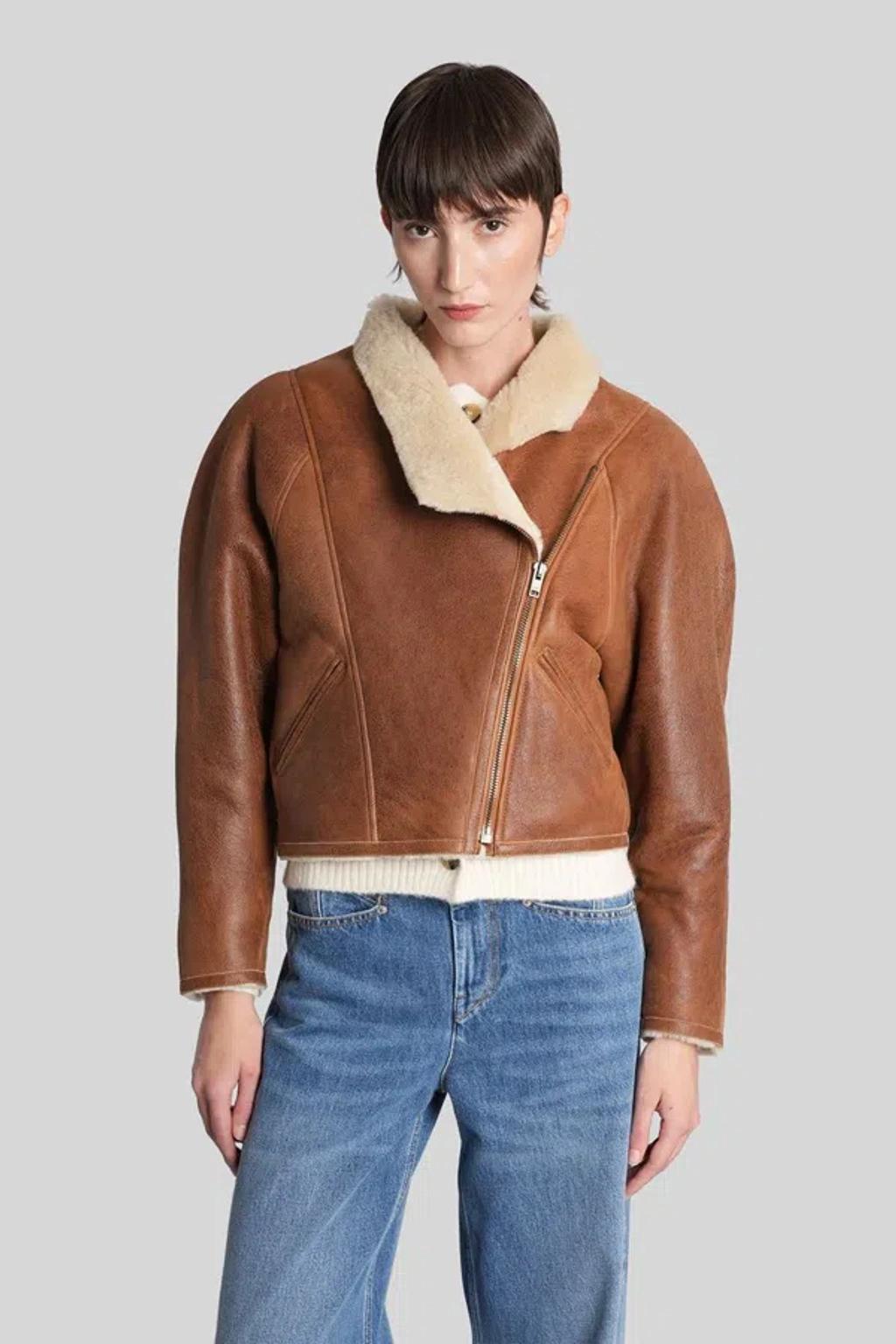 ISABEL MARANT Cropped Jacket In Smooth Lambskin In Brown Product Image