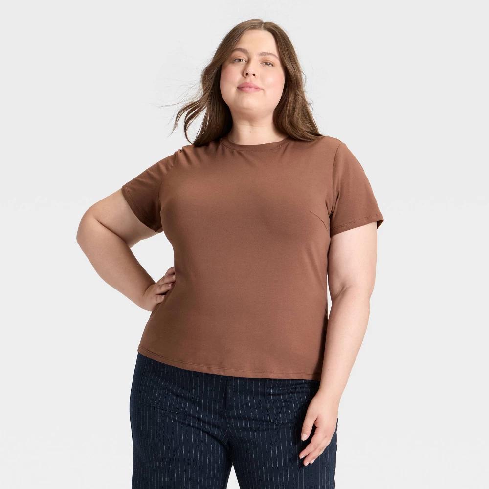 Women's Short Sleeve T-Shirt - A New Day™ Brown L Product Image