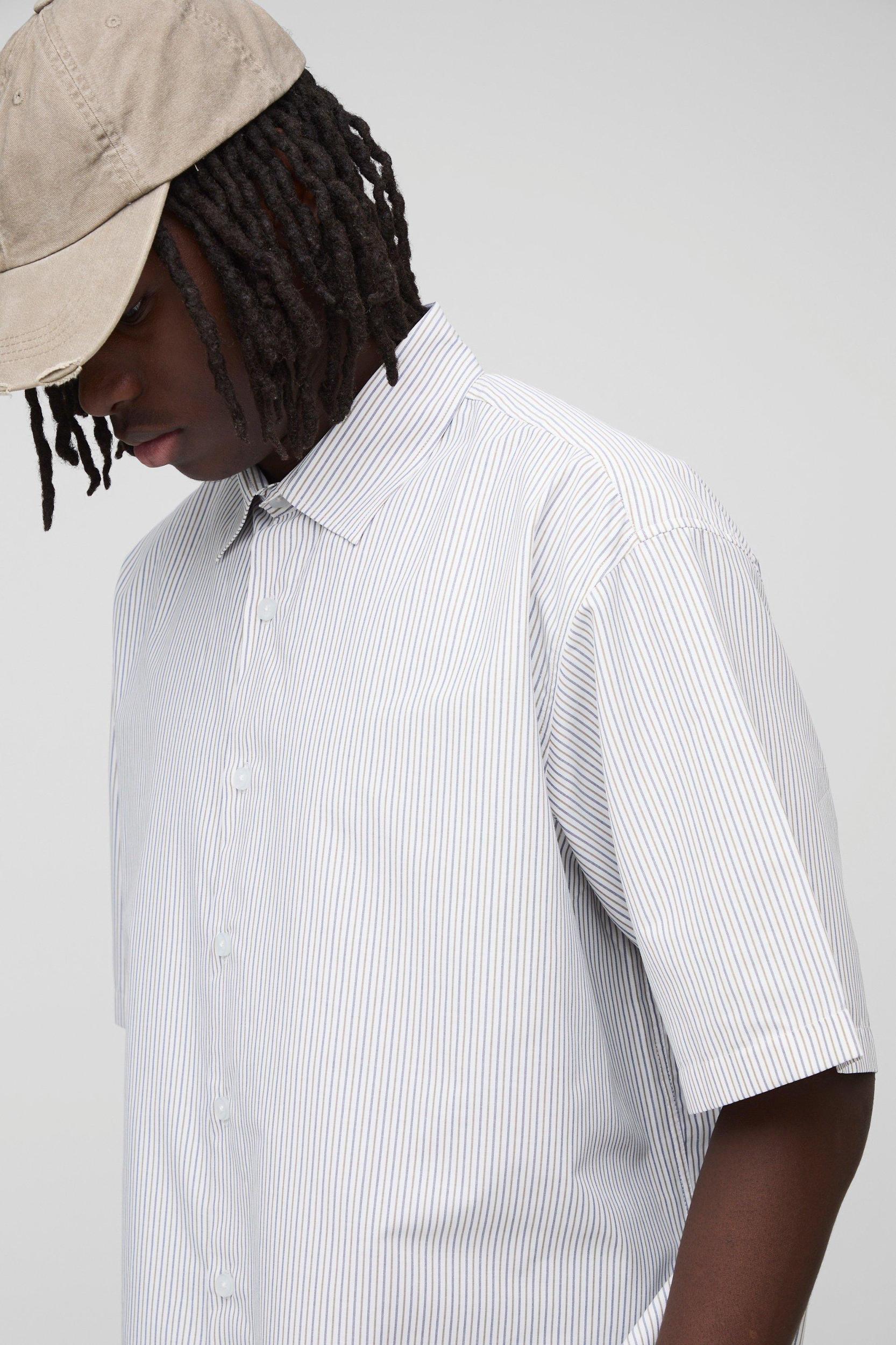Super Oversized Stripe Short Sleeve Shirt | boohooMAN USA Product Image