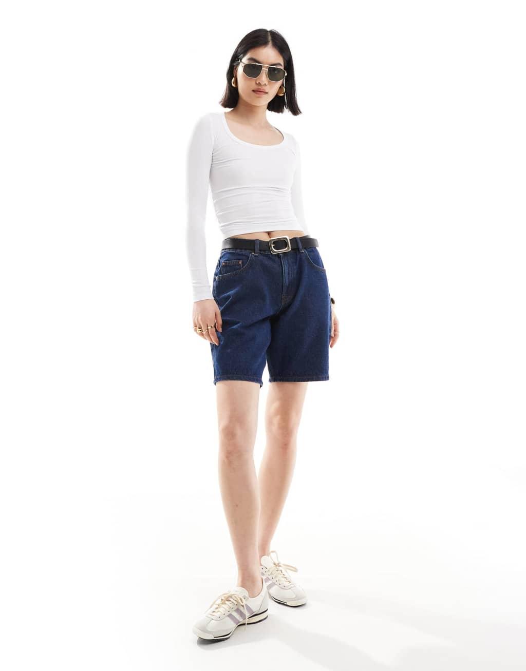 Cotton On ribbed scoop neck long sleeve top in white Product Image