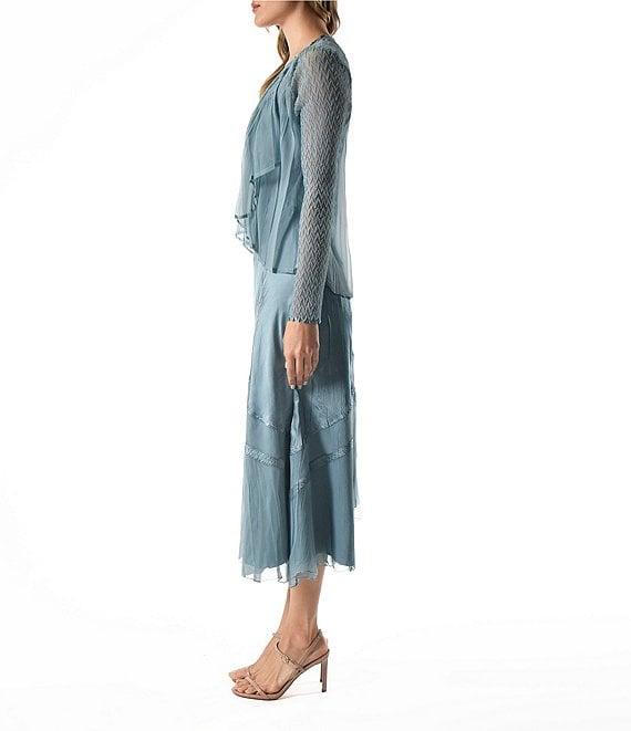 Komarov Charmeuse Chiffon V-Neck Long Sleeve Ruffle Front 2-Piece Jacket Dress Product Image