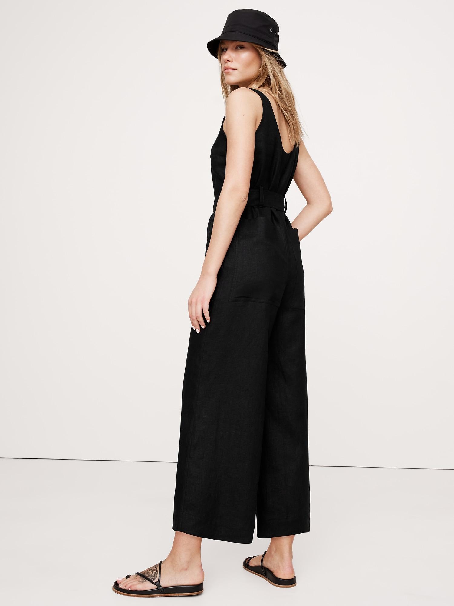 Linen Belted Wide-Leg Jumpsuit Product Image
