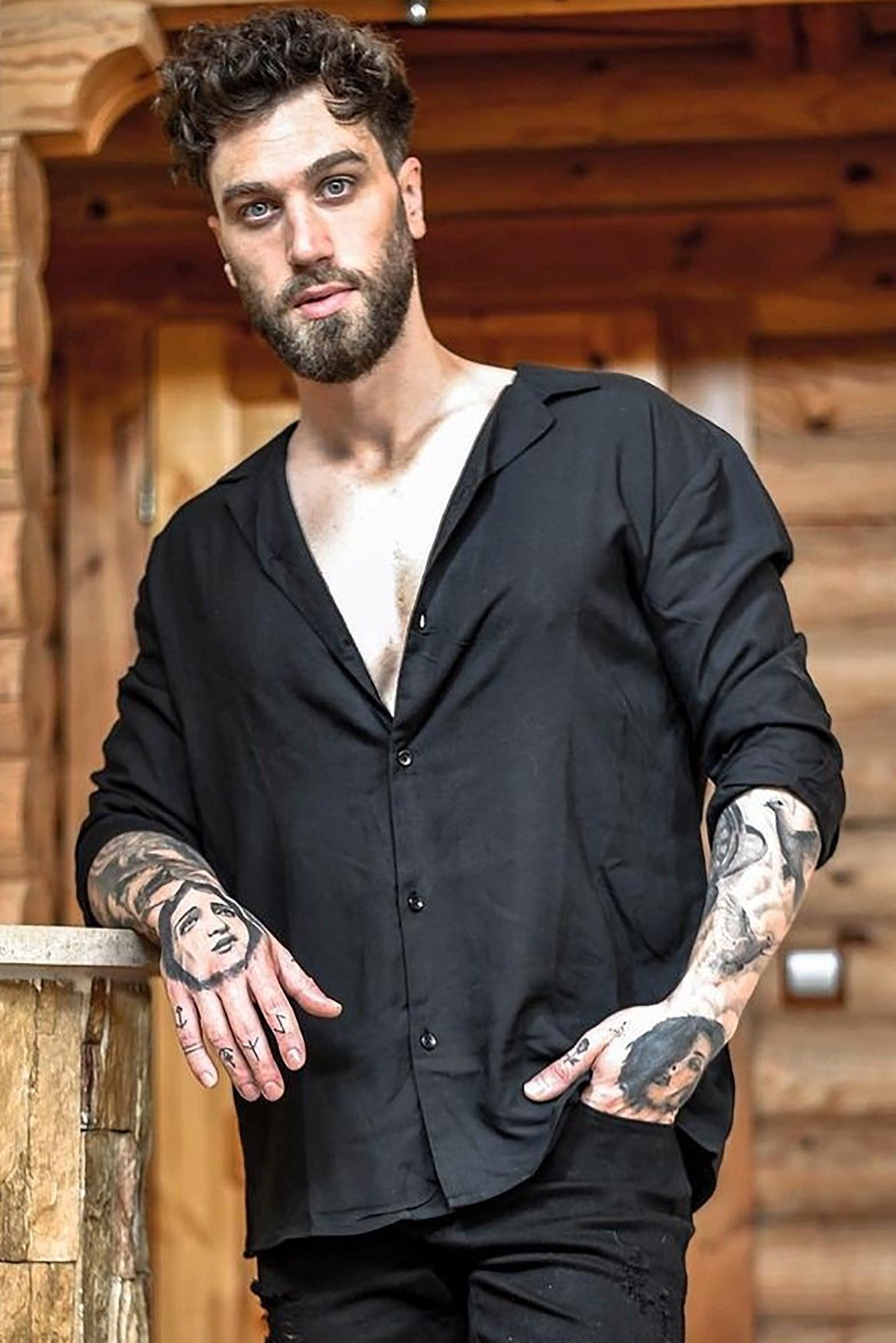 Dawson Relaxed Long Sleeve Button Up Shirt - Black Product Image