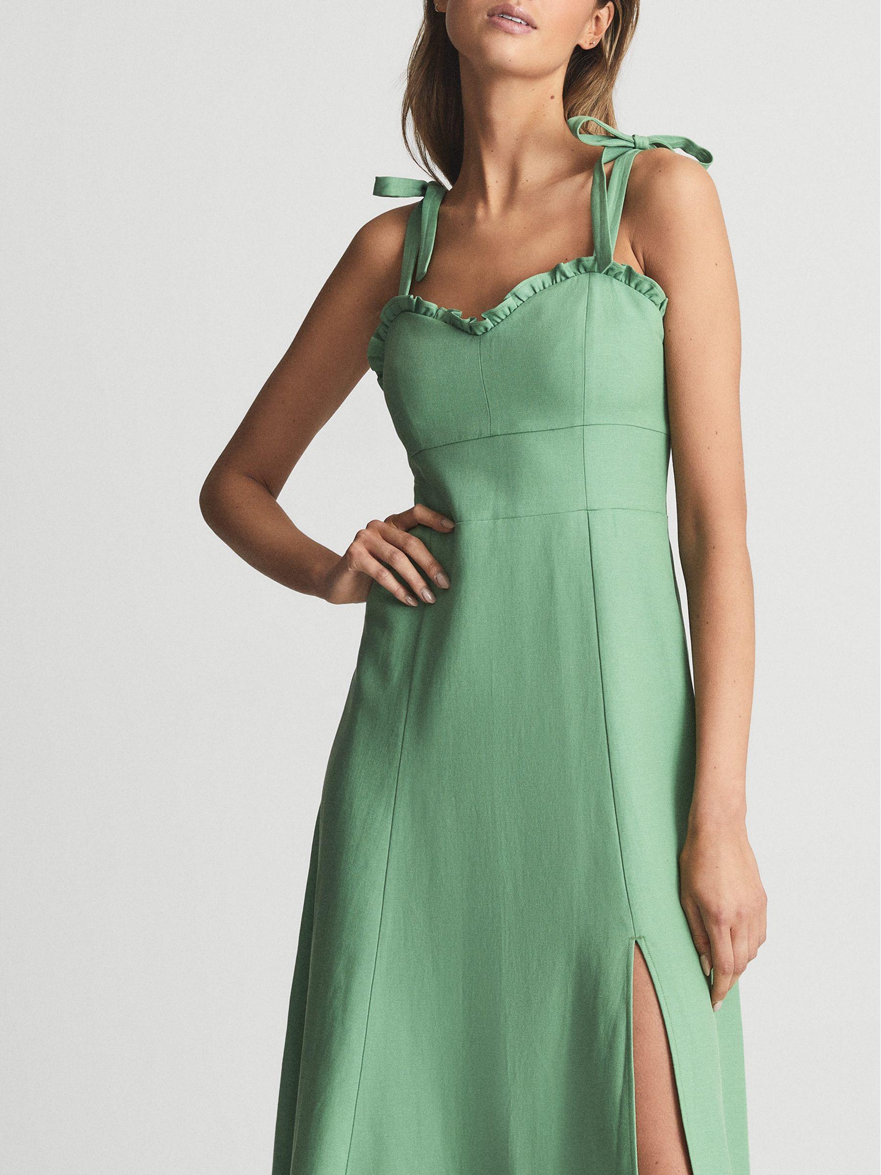 Strappy Linen Blend Midi Dress in Green Product Image
