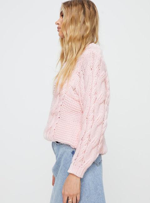 Ellison Cable Knit Sweater Blush Pink Product Image