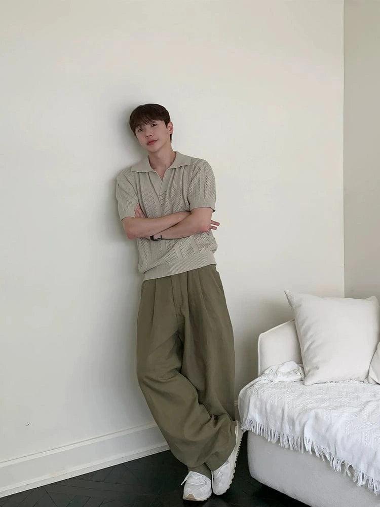 RT No. 19023 FOLDED PLEATED STRAIGHT PANTS Product Image