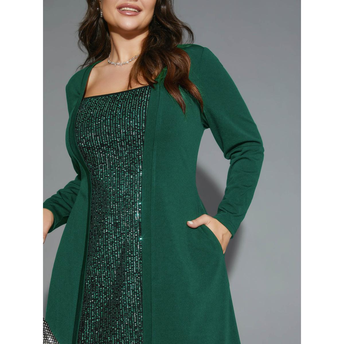 Plus Size Sequin Patchwork Elastic Waist Midi Dress DarkGreen Women Party&Cocktail Texture Party Curvy Bloomchic 12/L Product Image