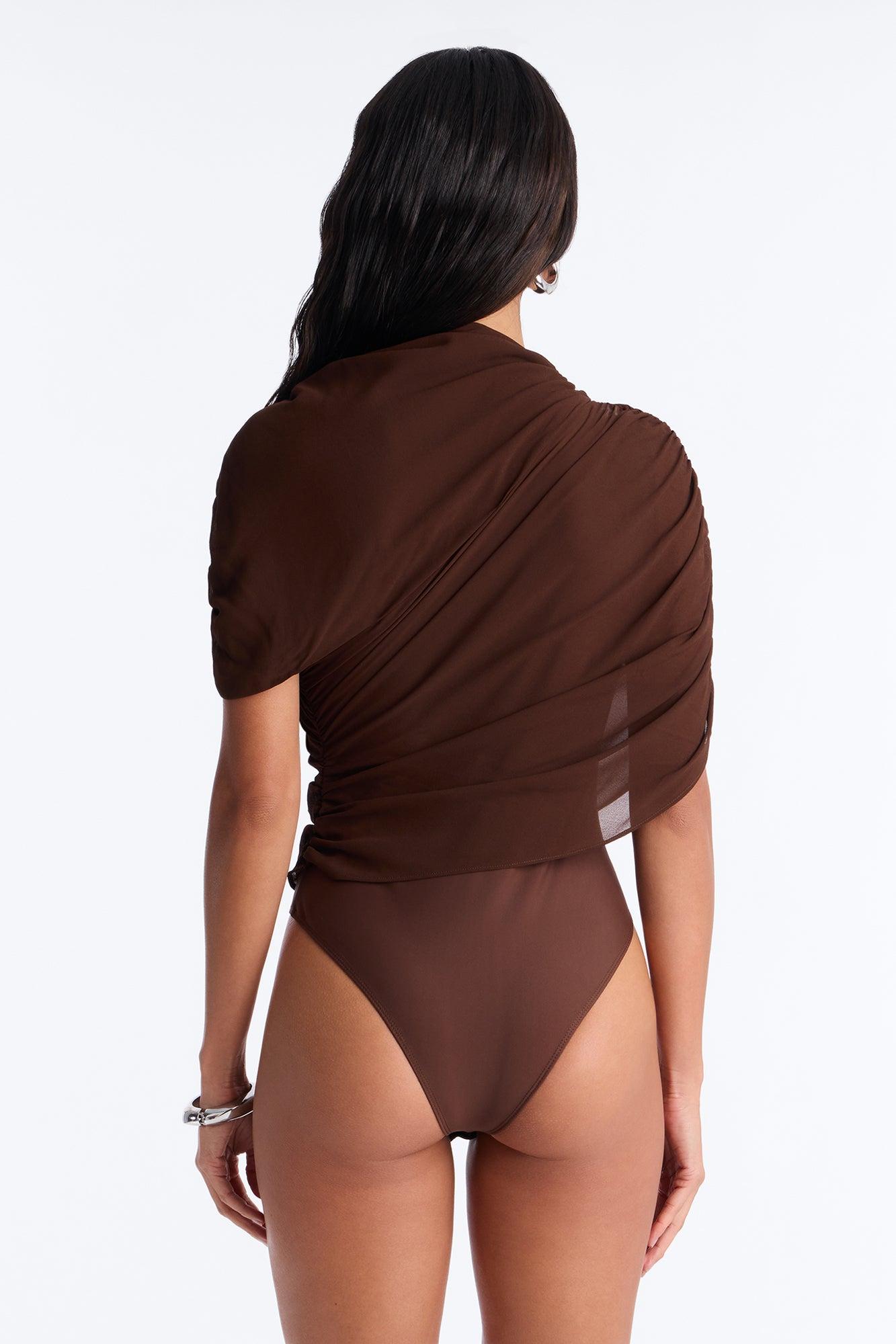 Everyday Confidence Draped Chiffon Bodysuit - Chocolate Female Product Image