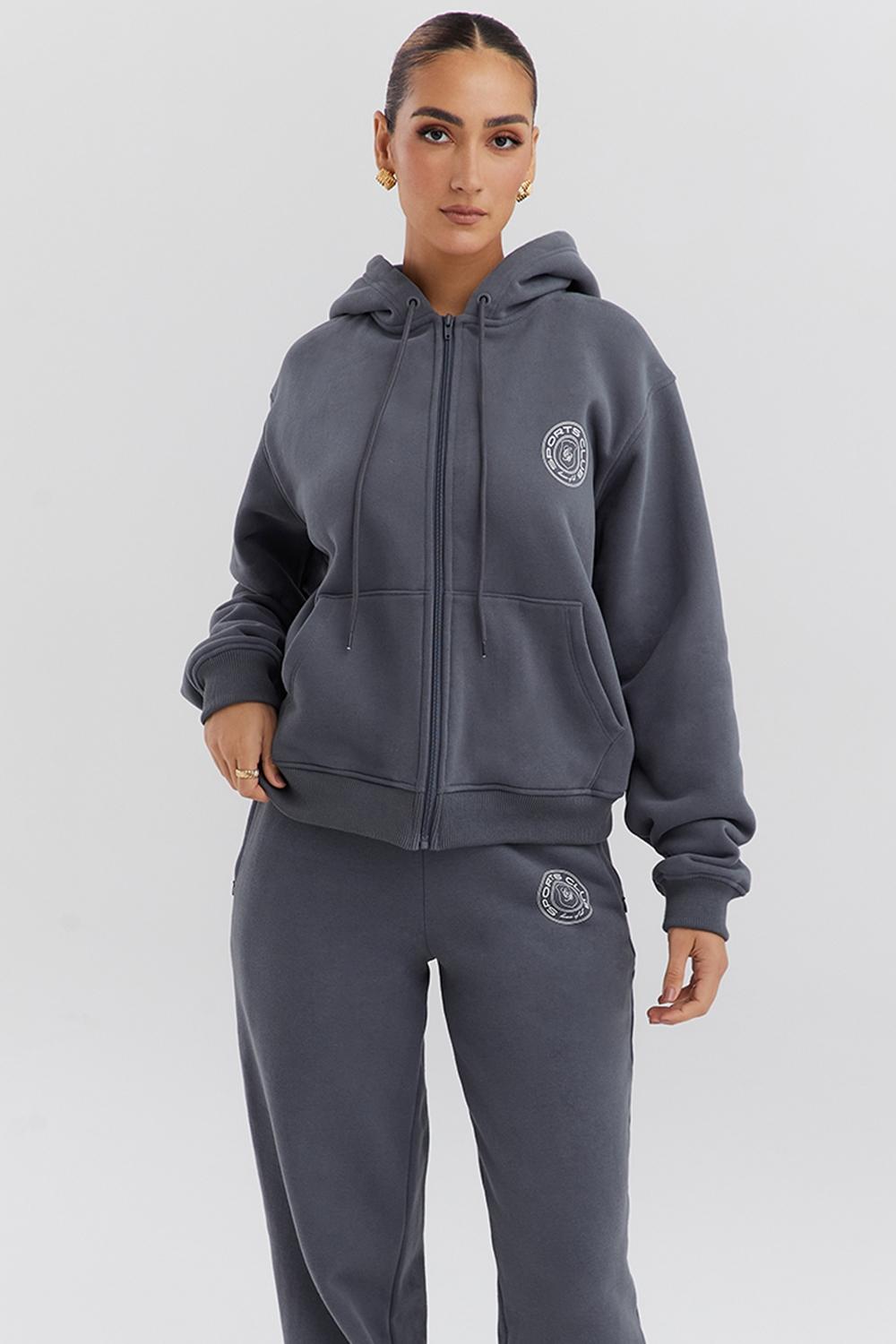 Mirage  slate cotton fleece-back zip through hoodie Product Image