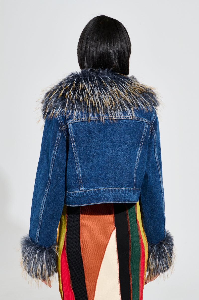 AD ASTRA FUR TRIM JACKET IN DARK BLUE DENIM Product Image