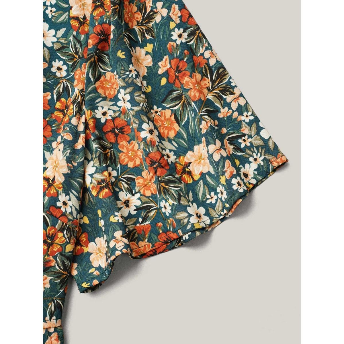 Plus Size DarkSlateGray Floral Ruffled Round Neck Shirt Women Timeless Short sleeve Round Neck Elegant Blouses BloomChic 30/6X Product Image