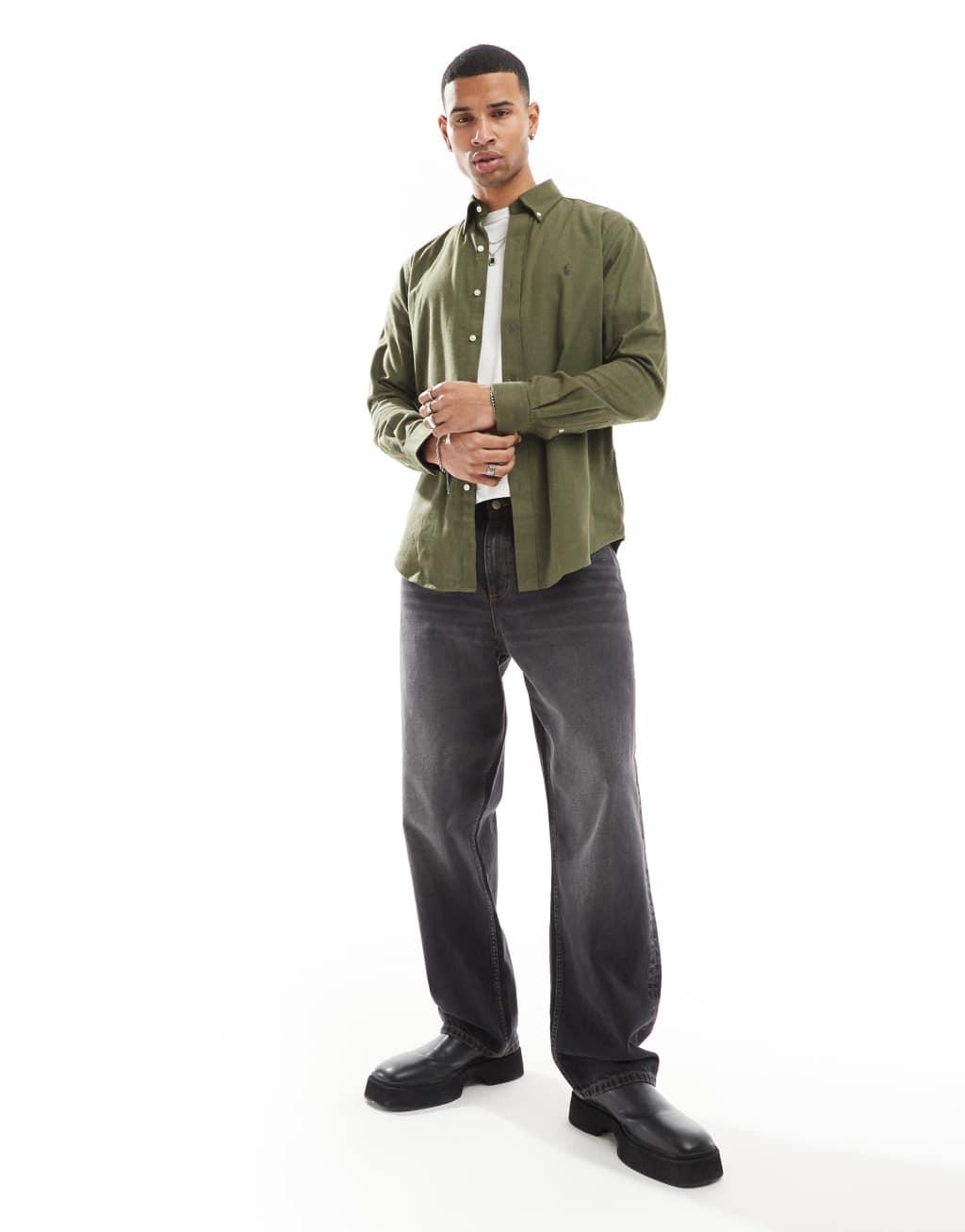 Polo Ralph Lauren icon logo performance brushed twill shirt in dark green heather Product Image