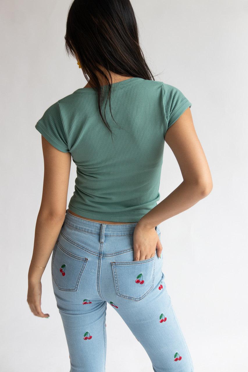 Waffle Knit Lace Up Seamless Tee Product Image