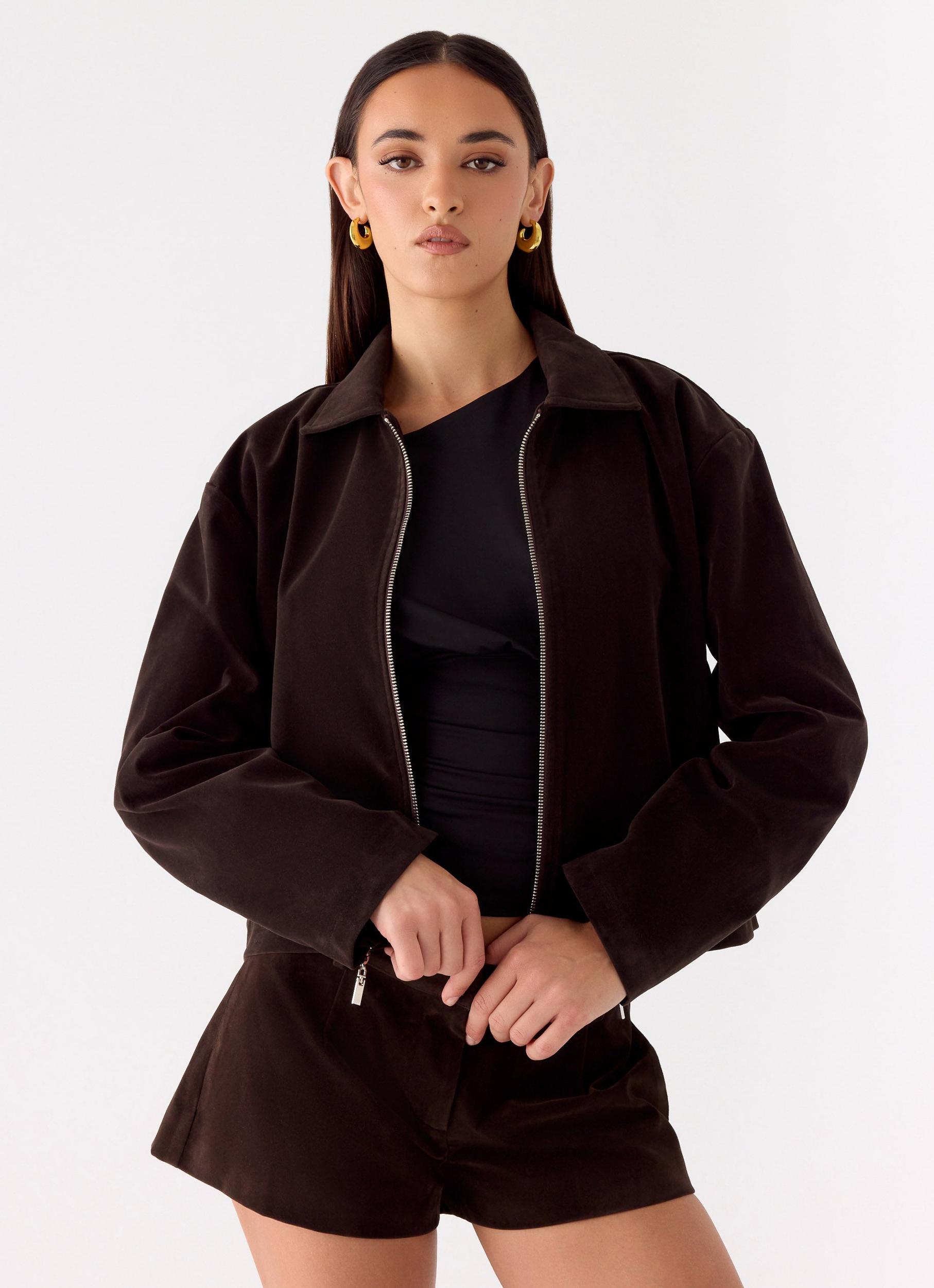 Austina Faux Suede Boxy Jacket - Chocolate Product Image