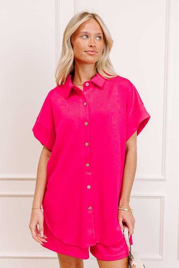 Carefree Charm Button Down Romper In Hot Pink Product Image