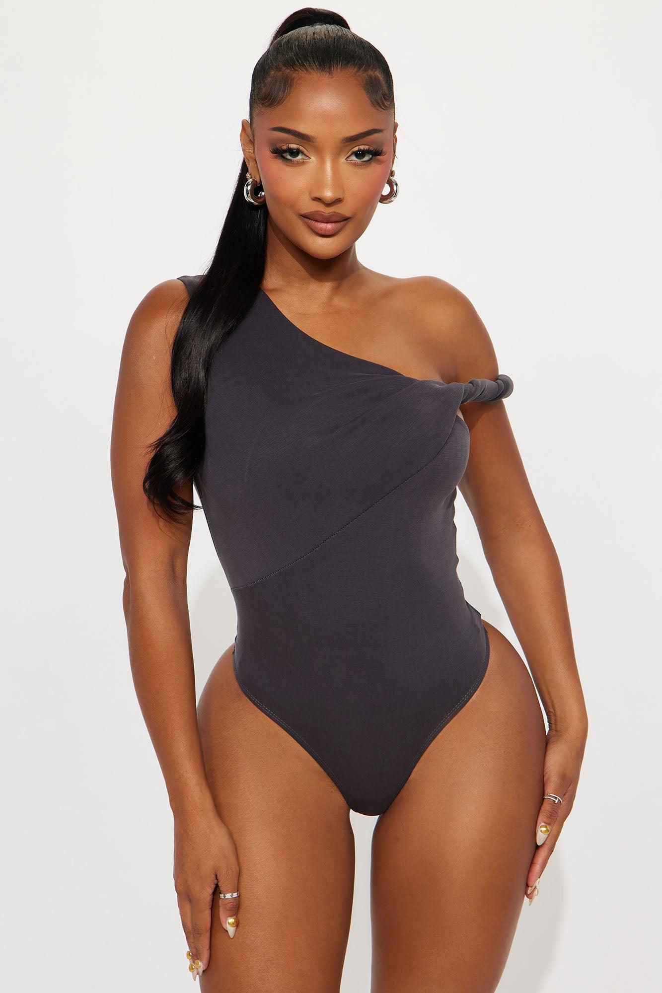 Midnight Views Twist Off Shoulder Bodysuit - Grey Female Product Image