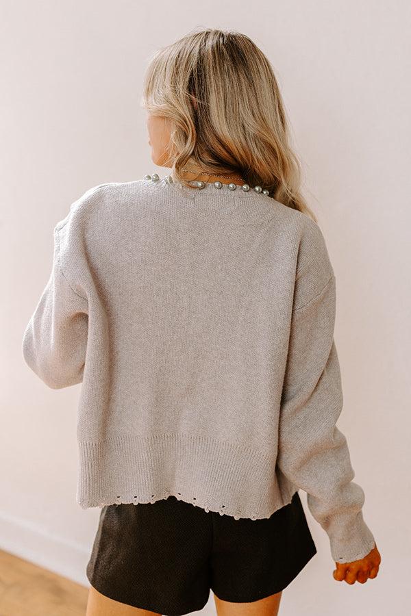 Cue The Chic Pearl Embellished Cardigan in Grey Product Image