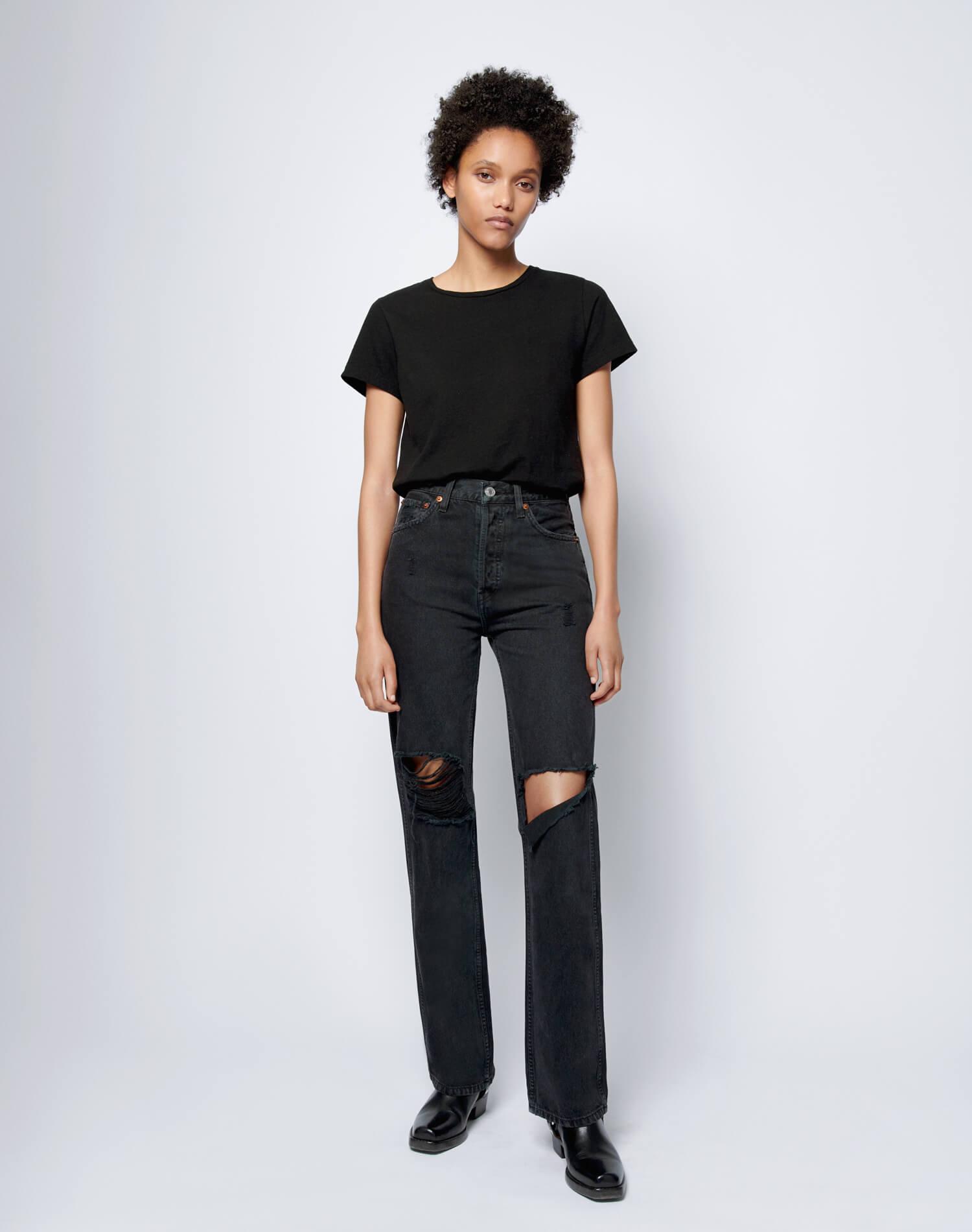 High Rise Loose - Washed Black with Rips Product Image