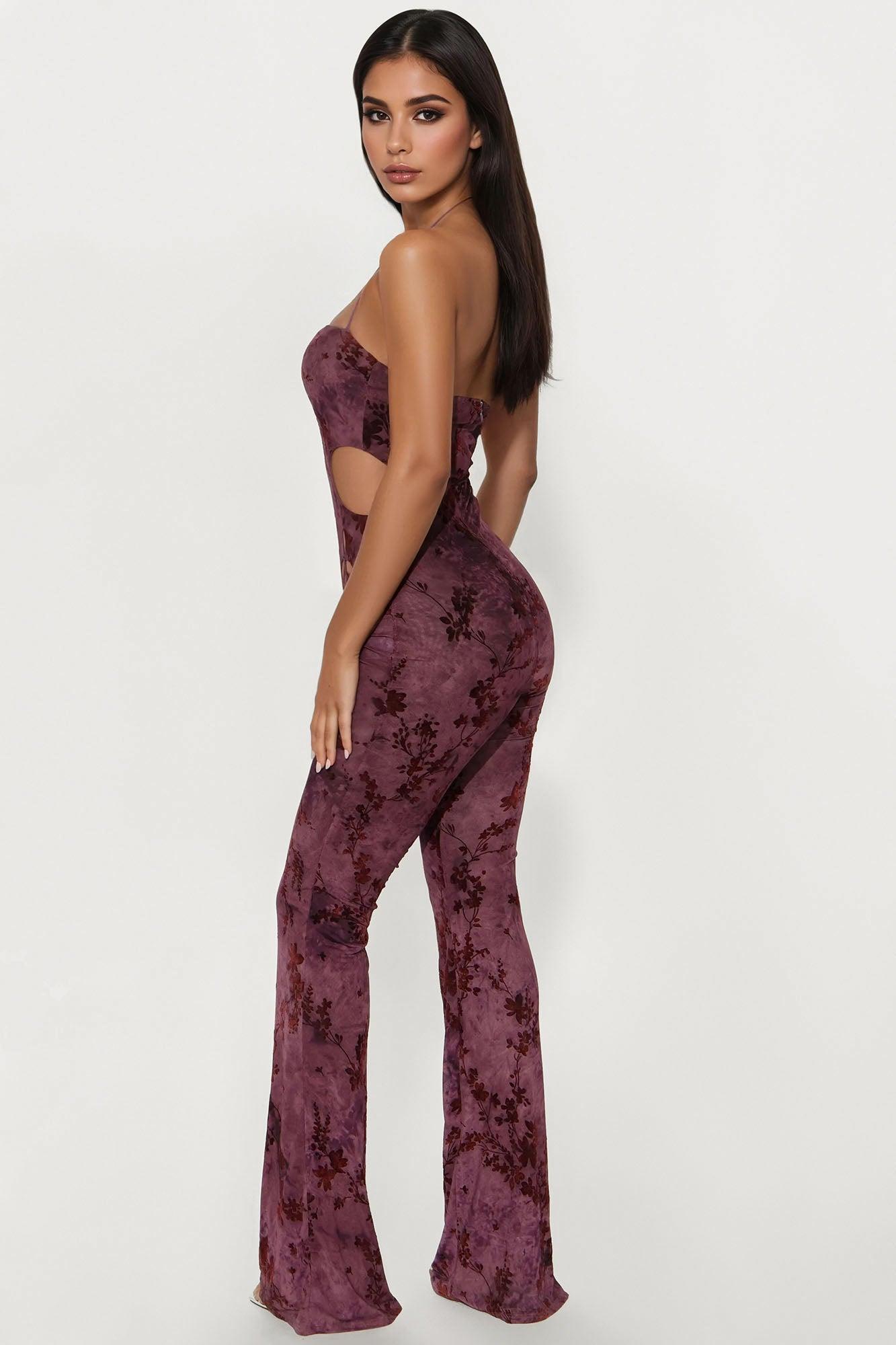Carmen Mesh Halter Jumpsuit - Purple Female Product Image