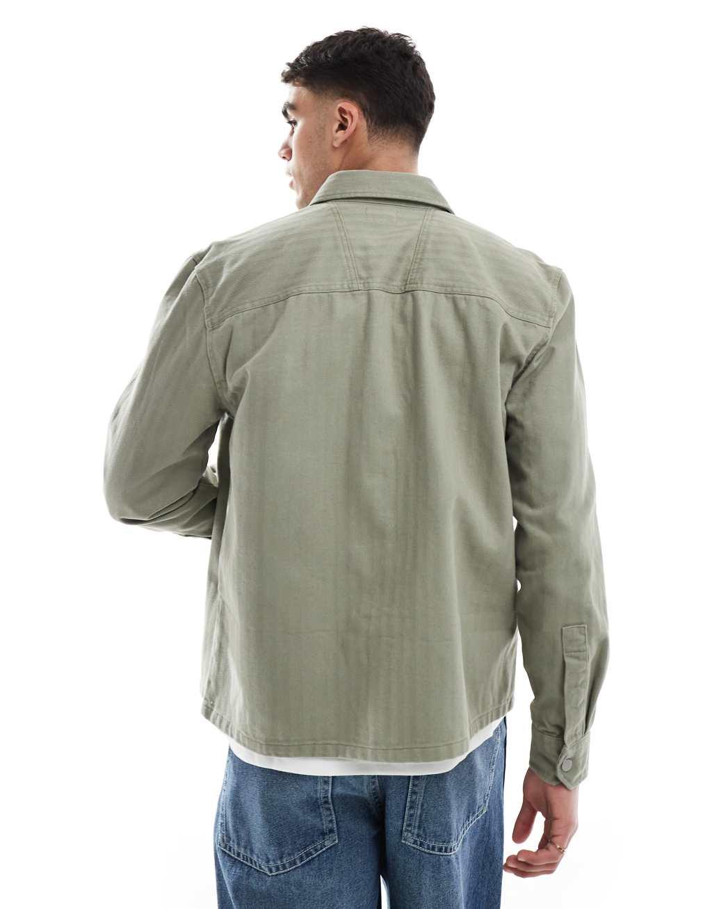 River Island herringbone overshirt in sage Product Image