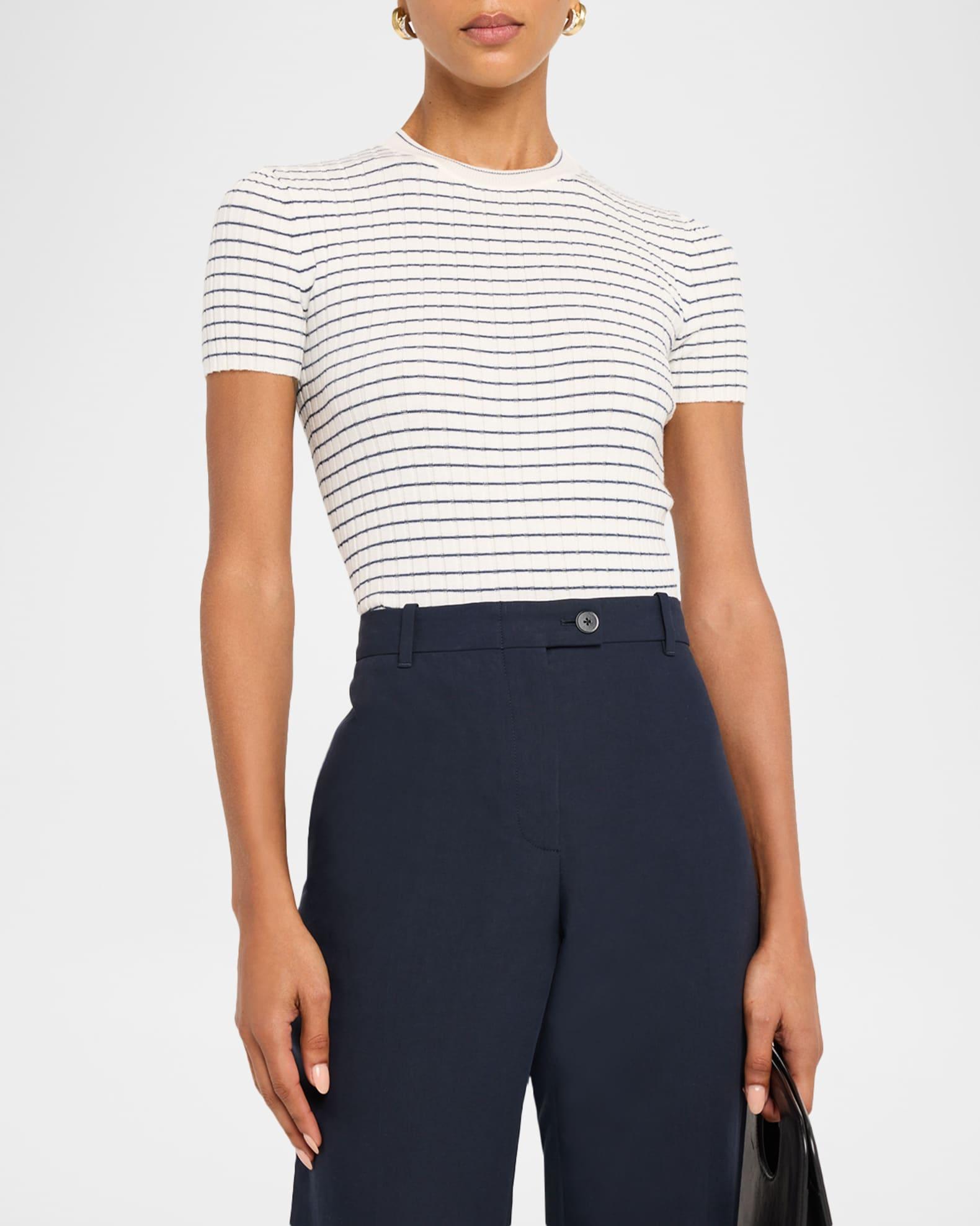 Striped Crewneck Rib Knit Tee Product Image