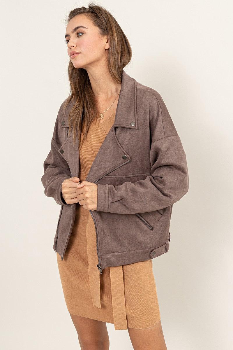 Faux Suede Biker Jacket Product Image